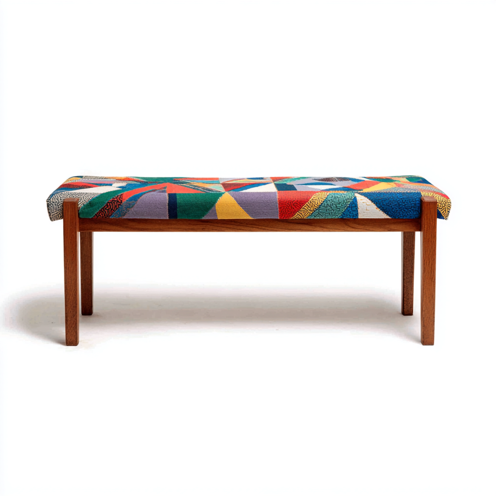 Banco de entrada con cojín 120x40x45 cm - madera clara y tela multicolor - diseño moderno-Homiuphaus