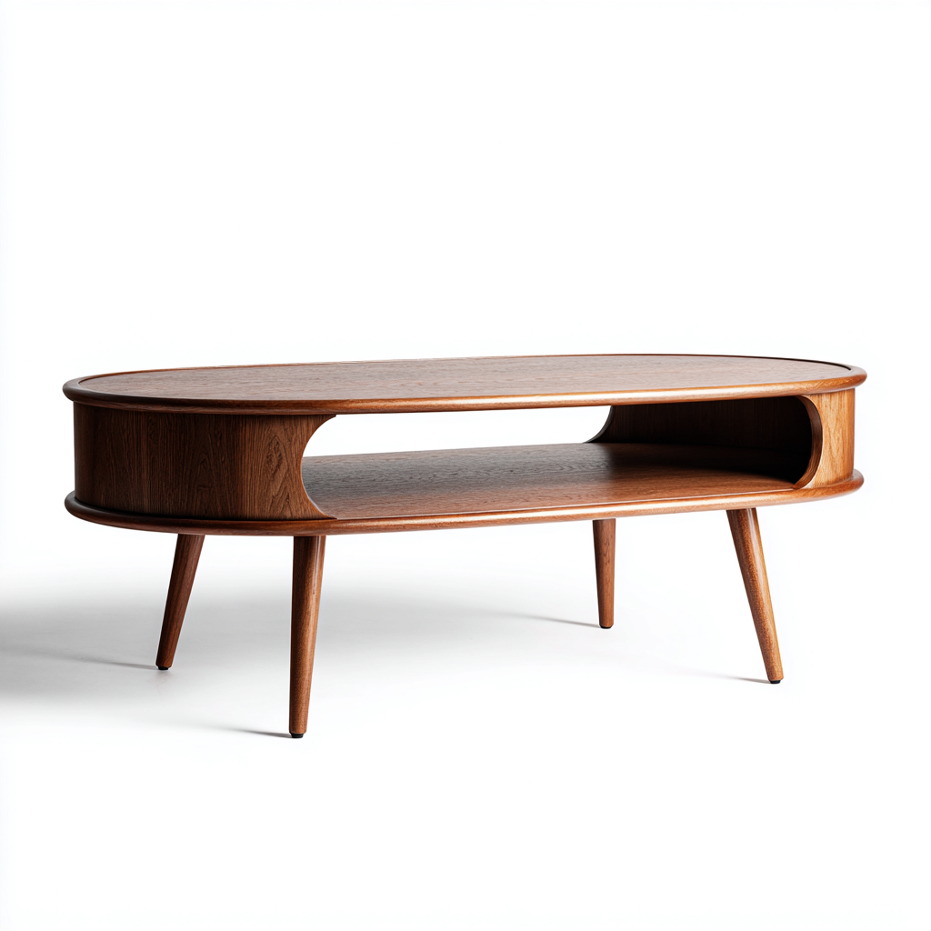 Mesa de centro madera 118x60x45 cm - roble oscuro - diseño ovalado retro-Homiuphaus