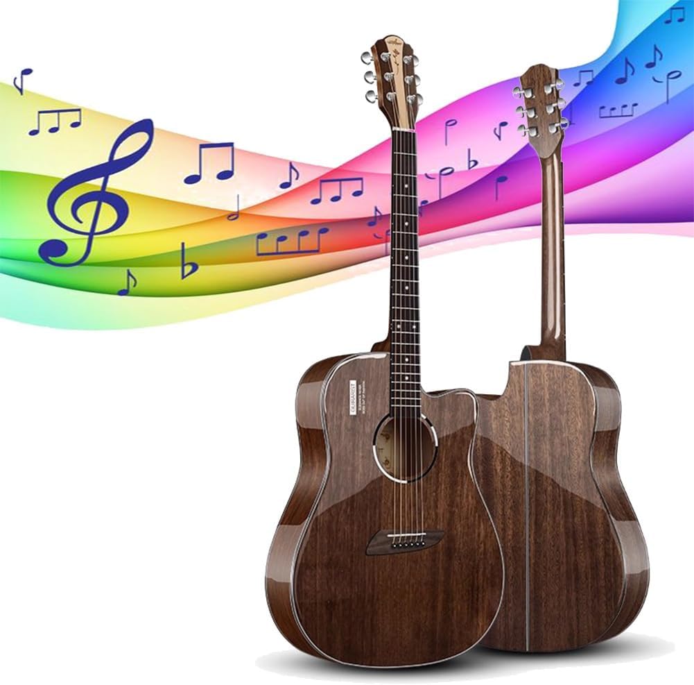 Kit de guitarra acústica para principiantes - acabado brillante marrón 41 pulgadas instrumento de madera para adultos y adolescentes-Havenupyard