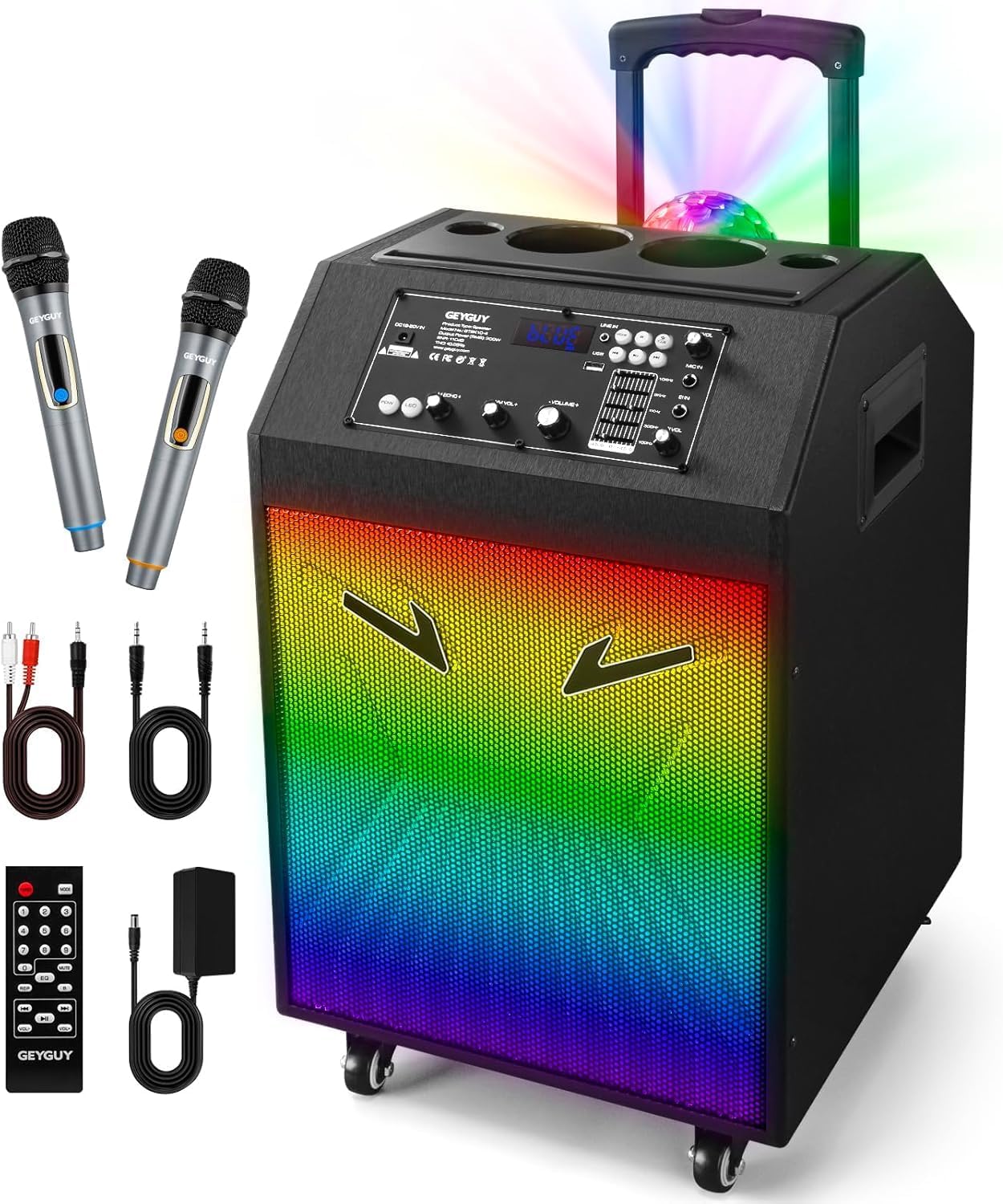 Máquina de karaoke portátil GTSK10 4 - Altavoz Bluetooth con 2 micrófonos - Soporte para tableta y ruedas-Havenupyard