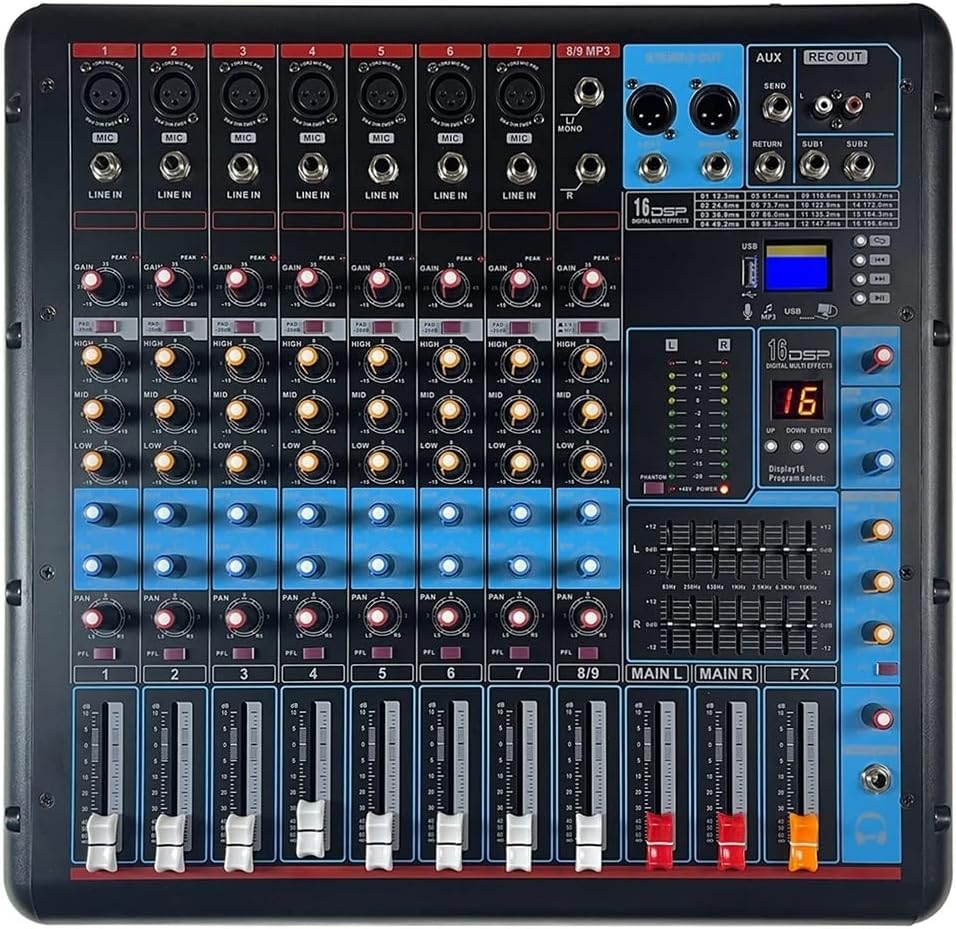 Consola mezcladora profesional de 8 canales - mezclador con amplificador 600 W para grabación fiesta y escenario-Havenupyard