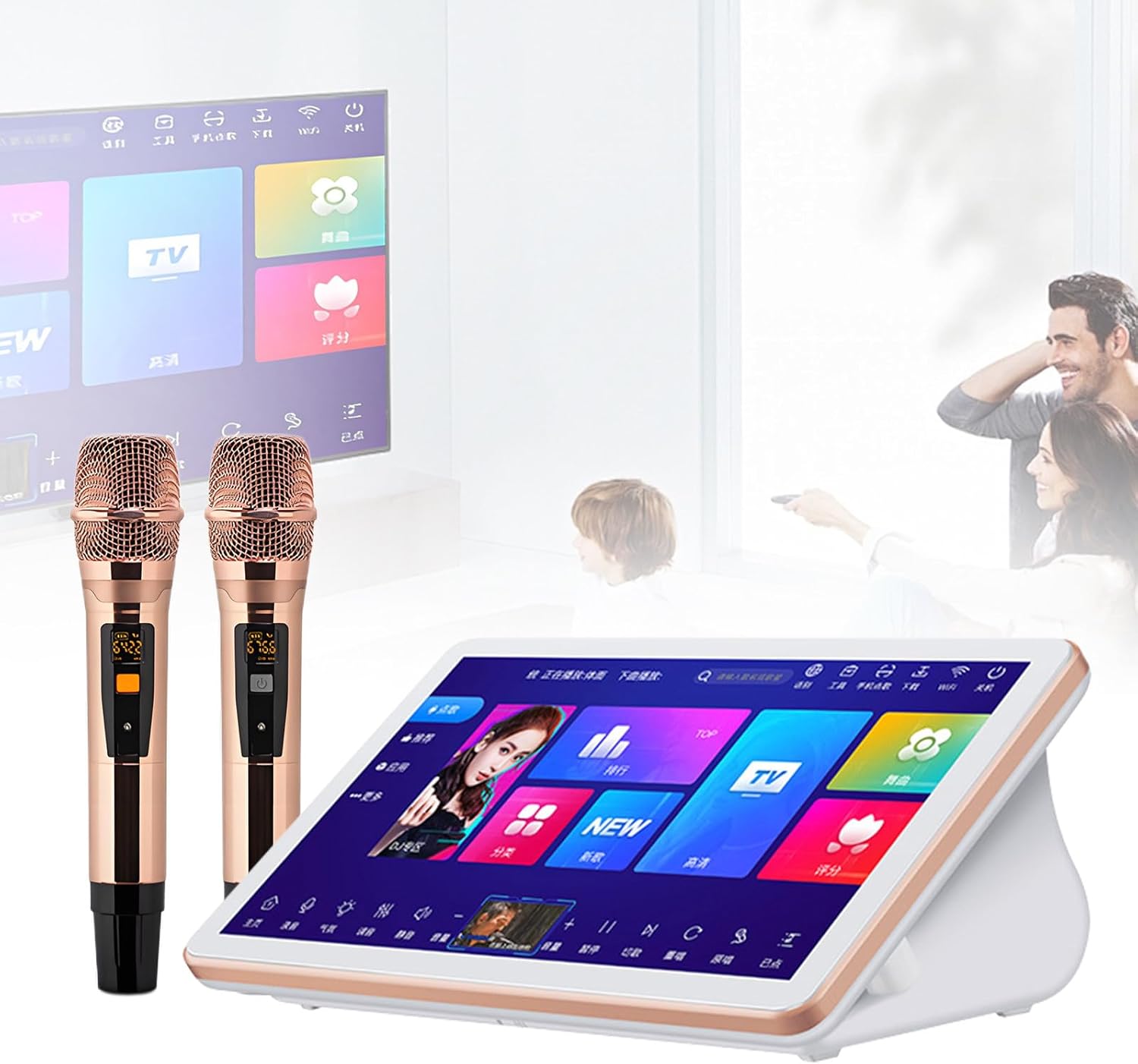 Sistema de karaoke chino LURECAQING B-4T - pantalla táctil 18,5 pulgadas con 2 micrófonos inalámbricos para casa y KTV-Havenupyard