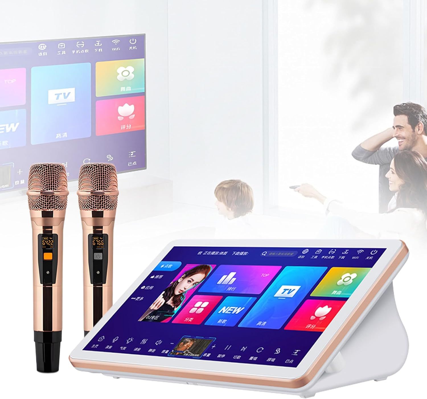 Sistema de karaoke chino LURECAQING B-4T - pantalla táctil 18,5 pulgadas con 2 micrófonos inalámbricos para casa y KTV-Havenupyard