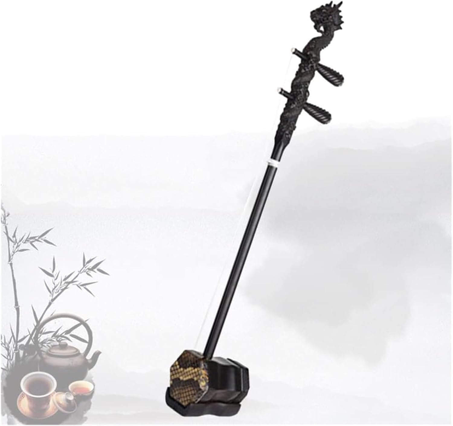 Erhu violín chino de 2 cuerdas - Sándalo negro Black A - Cabeza de dragón grabada - Accesorios incluidos-Havenupyard