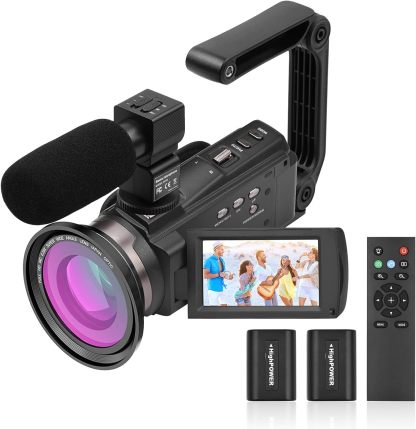Andoer Videocámara 4K 60 fps - Cámara Vlogging 48 MP - Zoom Digital 16x - Visión Nocturna IR - Micrófono-Havenupyard