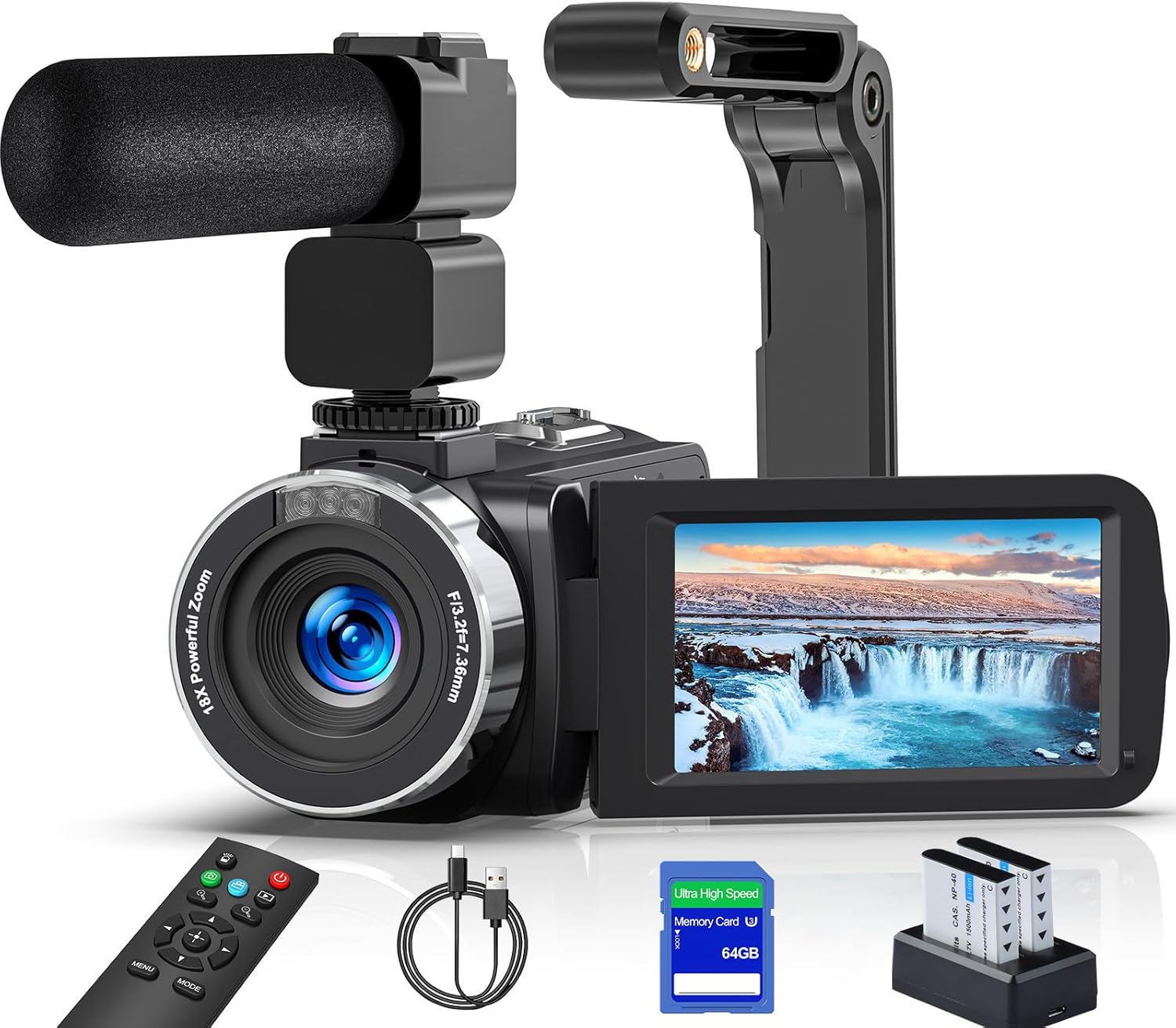 Videocámara 8K 64 MP - cámara para YouTube y vlogging - zoom digital 18 aumentos - pantalla táctil 3 pulgadas - micrófono y SD 32 GB-Havenupyard