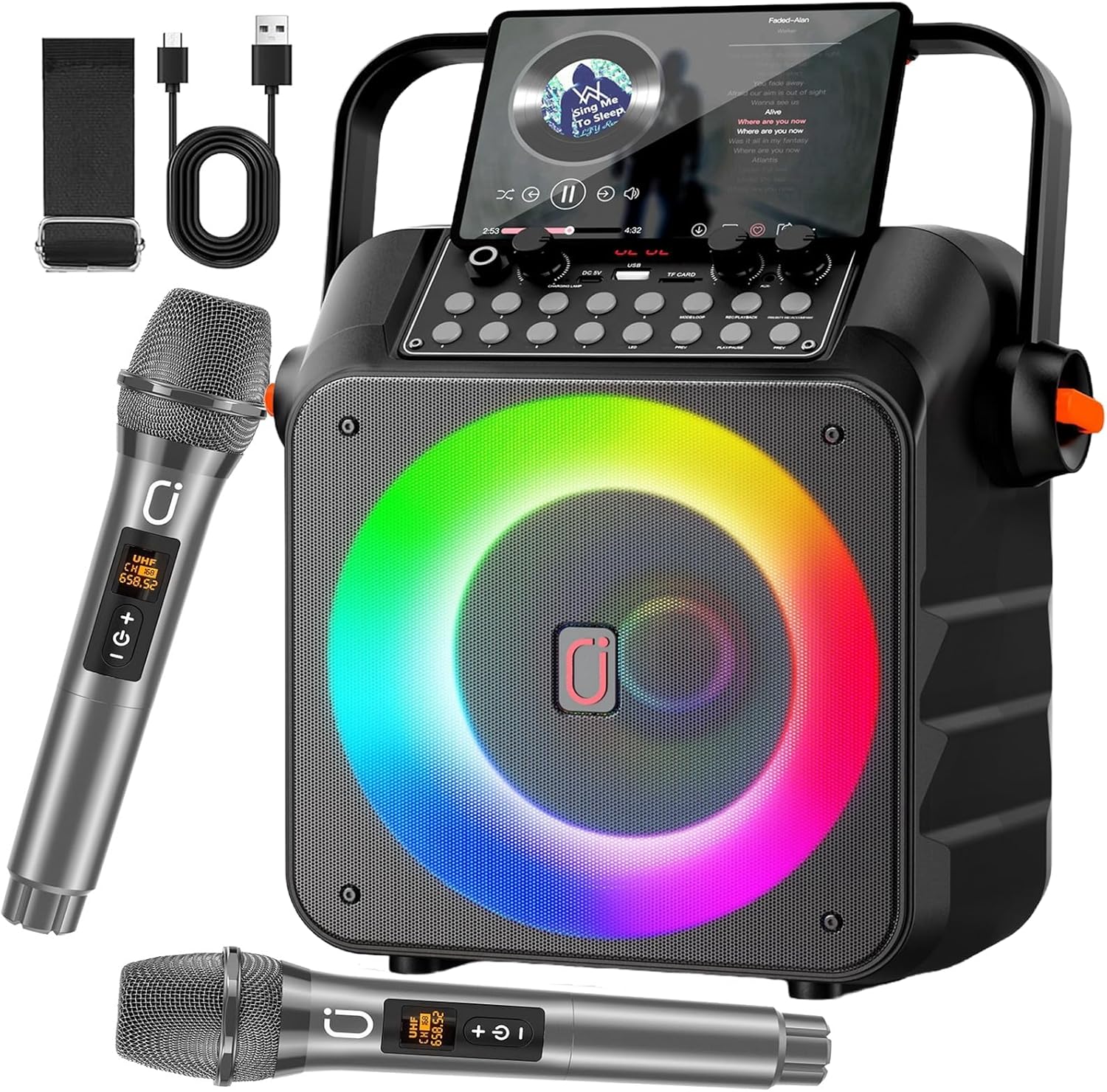Máquina de karaoke portátil T21 - dos micrófonos inalámbricos - Bluetooth 5.3 - sistema PA con luces DJ - batería recargable-Havenupyard