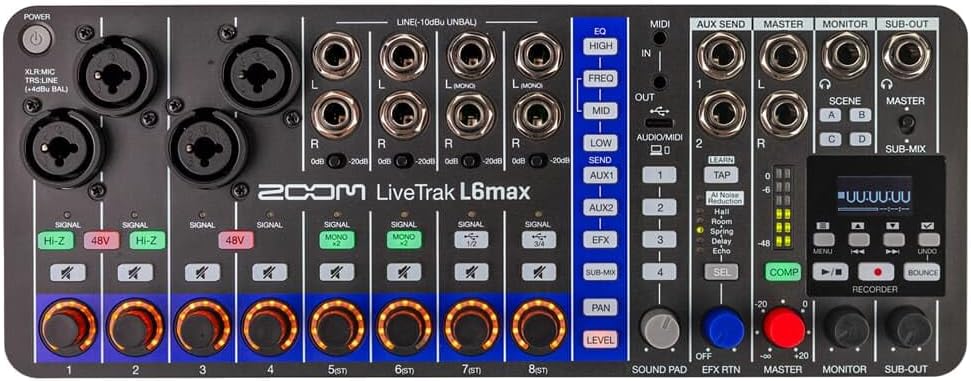 Zoom L6max mesa digital de 12 canales - grabación 32 bits USB batería XLR TRS y entrada XLR-Havenupyard