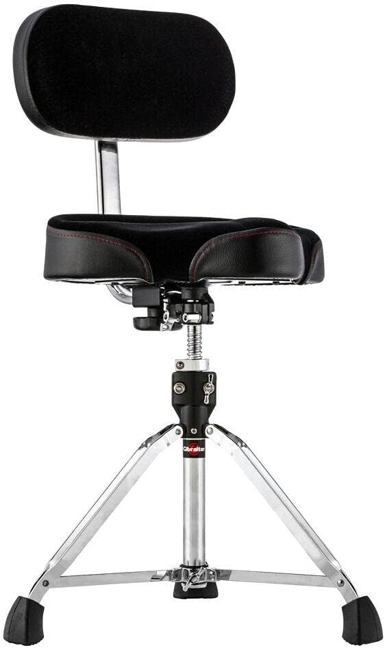 Taburete de batería Gibraltar 9608MB Serie 9000 - asiento redondo negro de vinilo con respaldo y base reforzada-Havenupyard