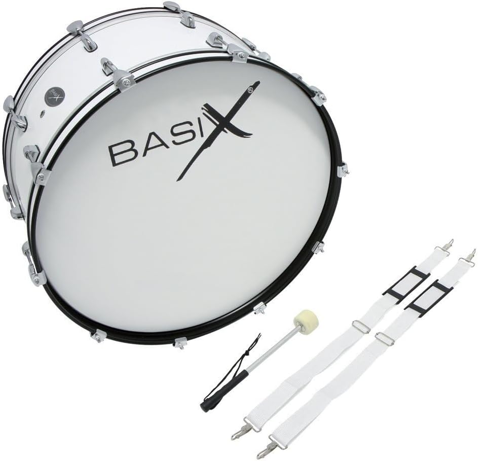 GEWA Marching Bassdrum tambor de marcha blanco - bombo 26 x 12 pulgadas con casco de madera correa y mazos-Havenupyard