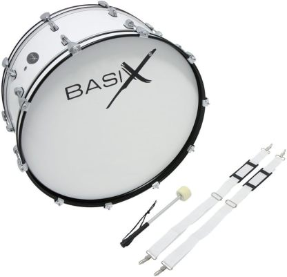 GEWA Marching Bassdrum tambor de marcha blanco - bombo 26 x 12 pulgadas con casco de madera correa y mazos-Havenupyard