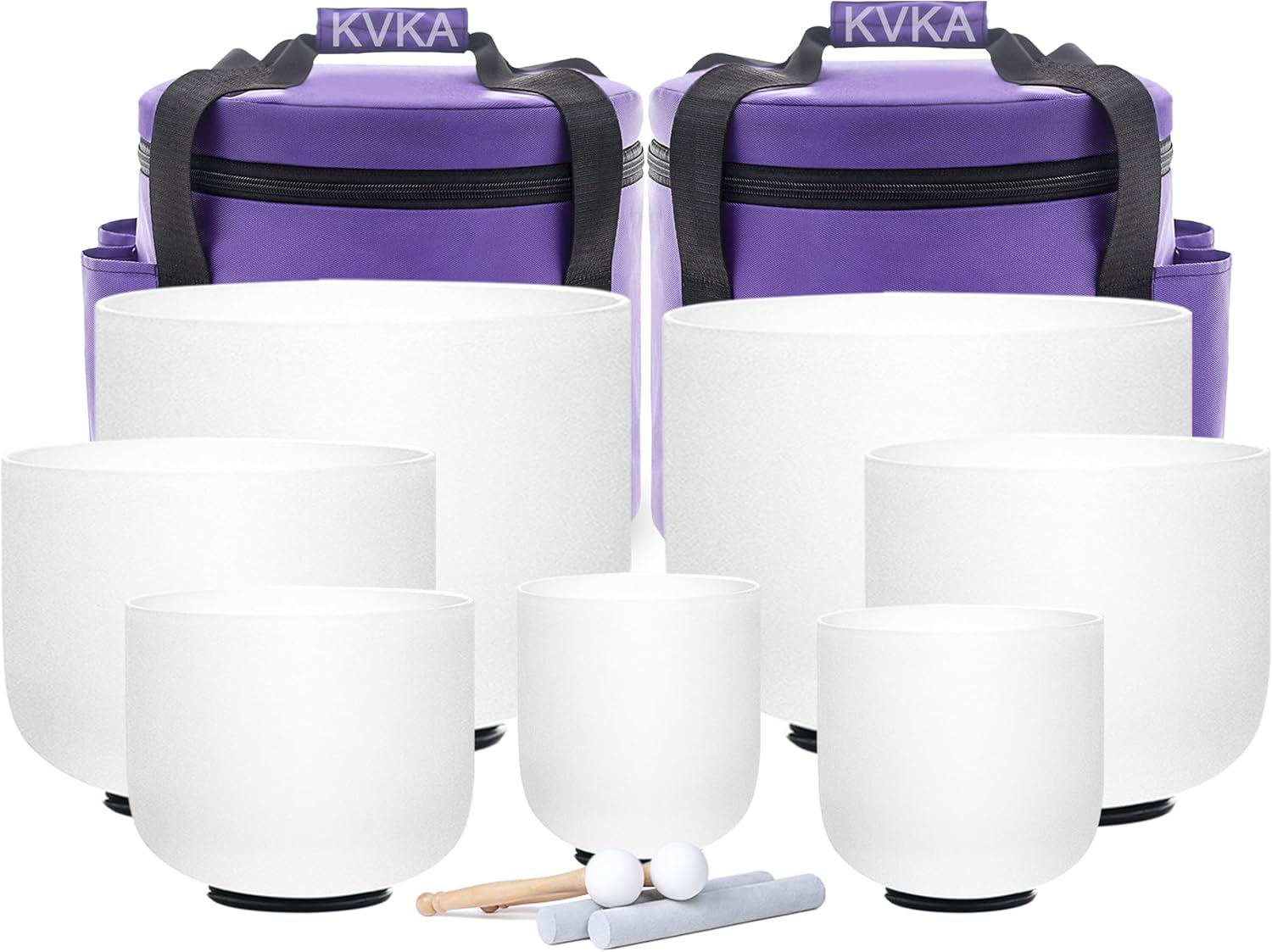 KVKA set de 7 cuencos de cristal para cantar - cuarzo blanco 440 Hz de 6 a 12 pulgadas con bolsa y mazo-Havenupyard