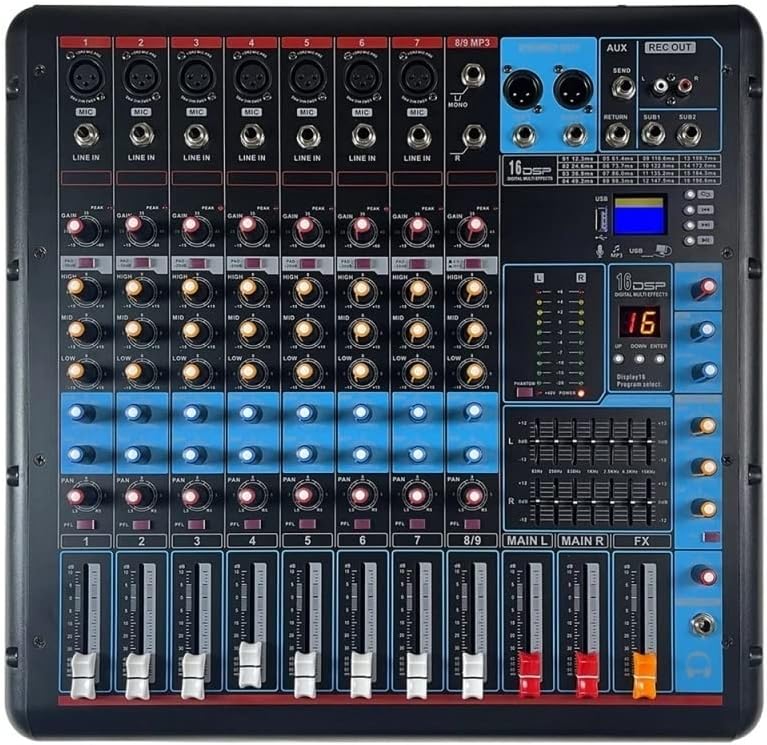 Consola mezcladora profesional de 8 canales - mezclador amplificado 600 W para estudio fiesta y escenario-Havenupyard