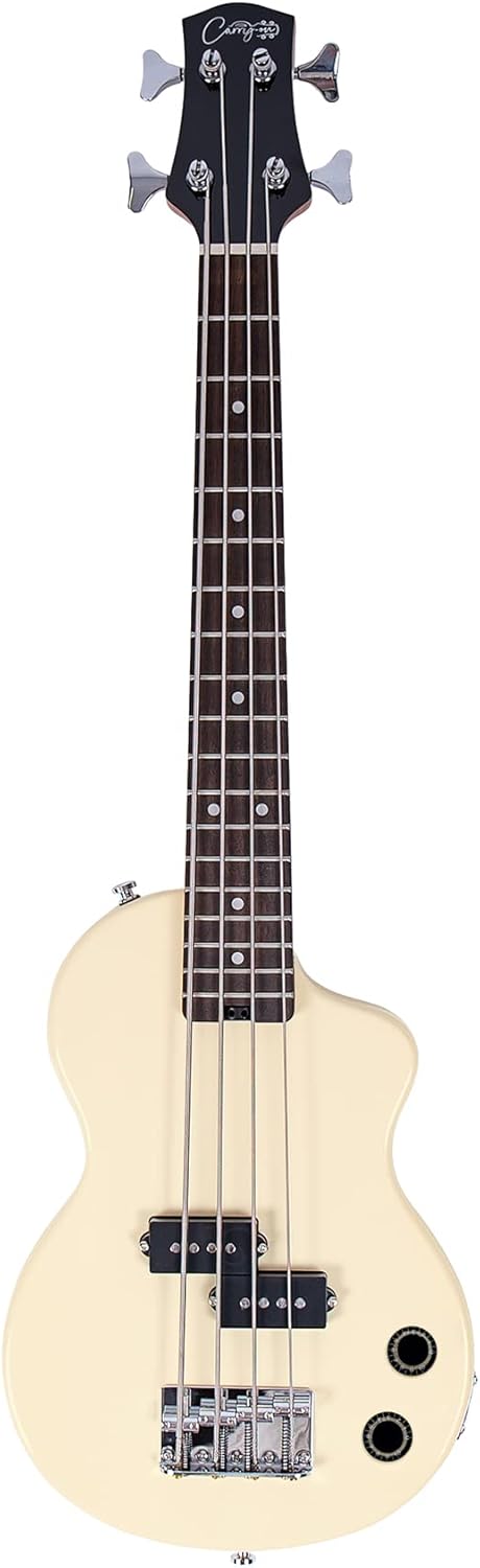 Carry-on By Blackstar mini bajo eléctrico - Vintage White para niños adultos principiantes y viajes con cuerdas de níquel-Havenupyard
