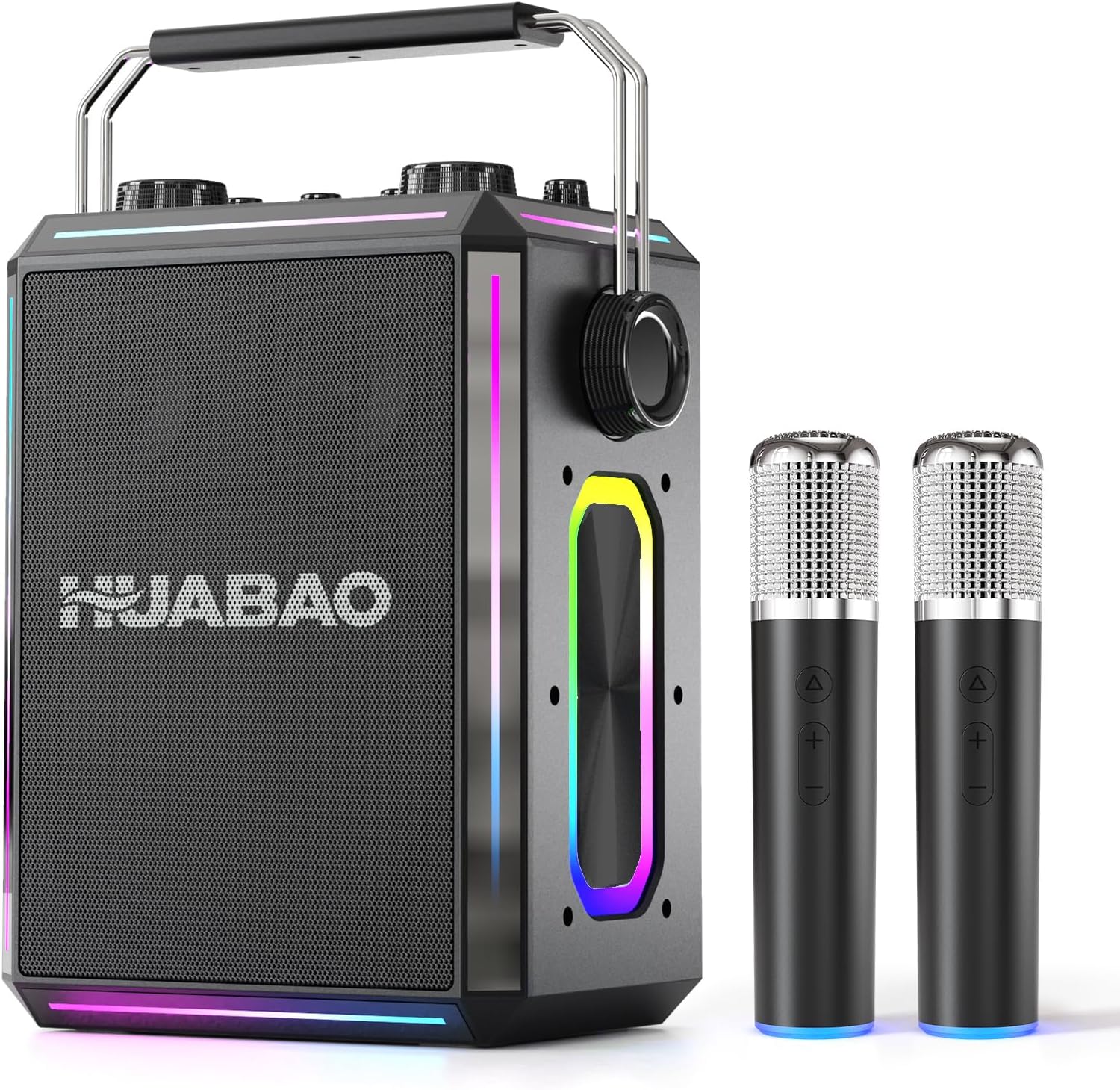 Altavoz Bluetooth portátil para karaoke - 2 micrófonos inalámbricos - Luces RGB - Ajustes de agudos y graves negro-Havenupyard