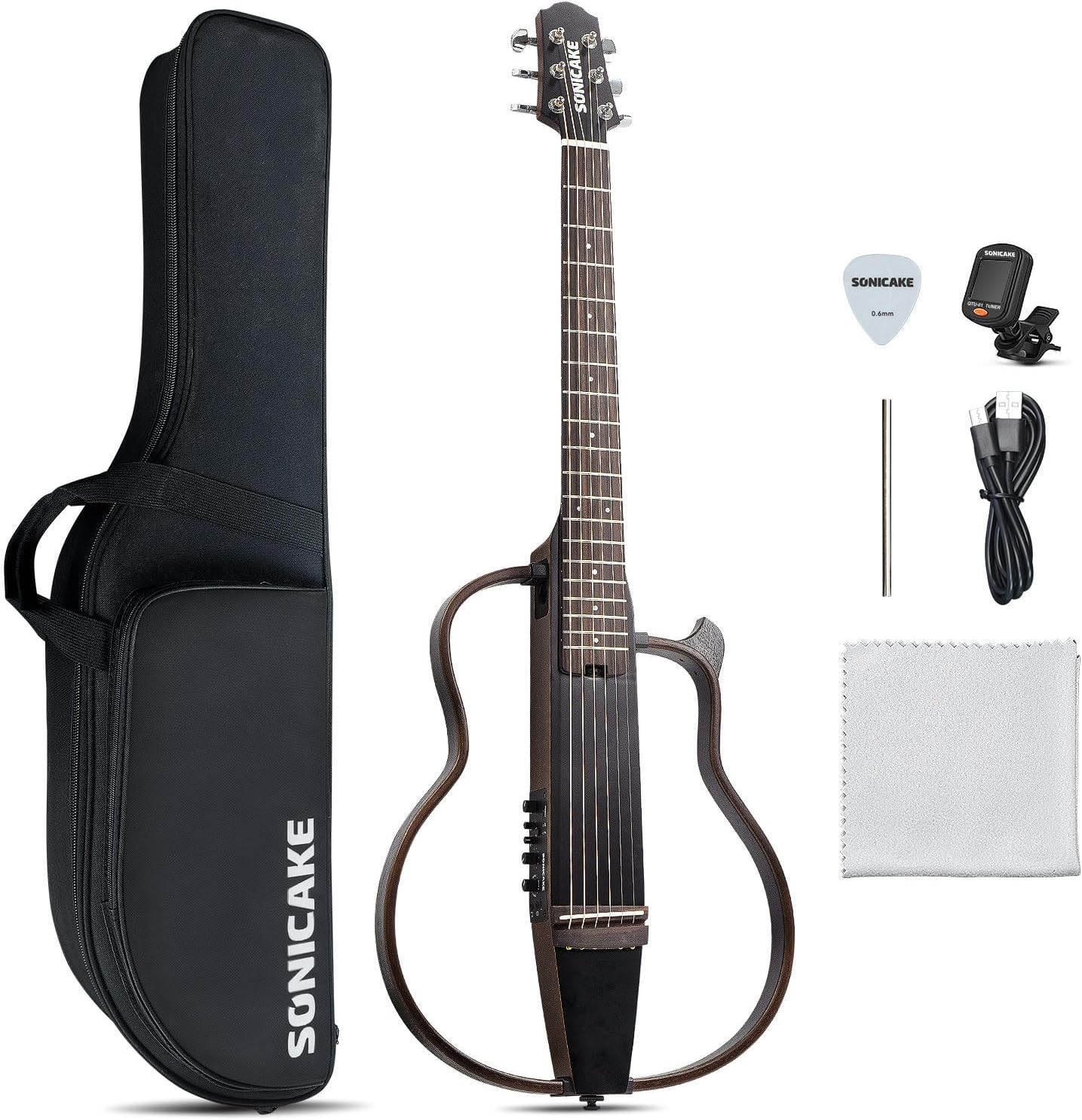 SONICAKE QGT-01 guitarra acústica eléctrica portátil - cuerpo de caoba maciza preamplificador funda y accesorios-Havenupyard