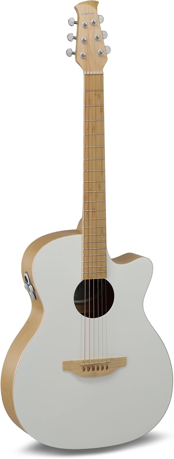 Applause Jump Blank Canvas AEO 69 6PS - Guitarra acústica eléctrica blanca mate - tapa de abeto europeo - preamplificador con efectos-Havenupyard