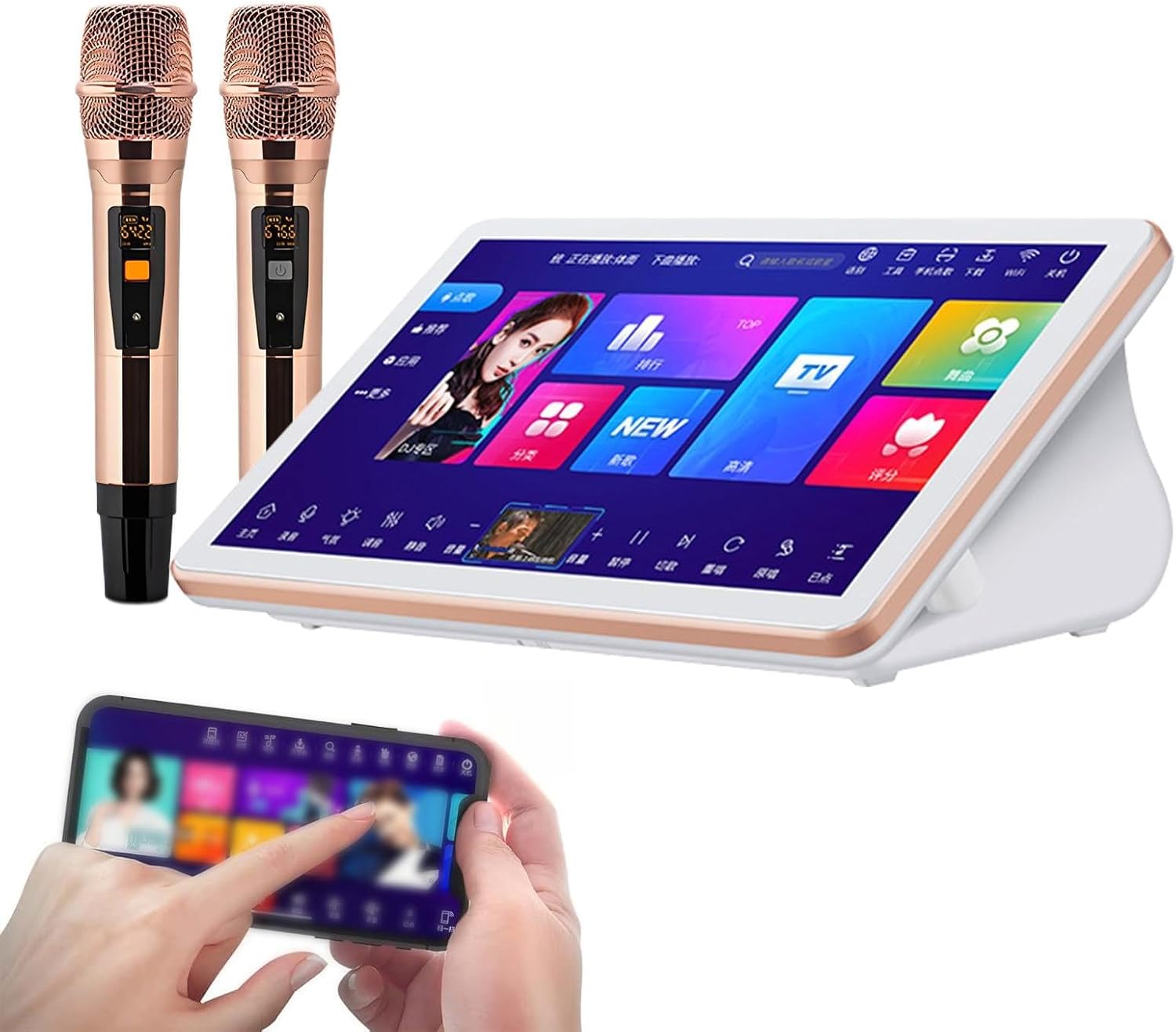 Reproductor de karaoke todo en uno 18,5 pulgadas - pantalla táctil - micrófonos inalámbricos - control por aplicación y voz - modelo B 500G-Havenupyard