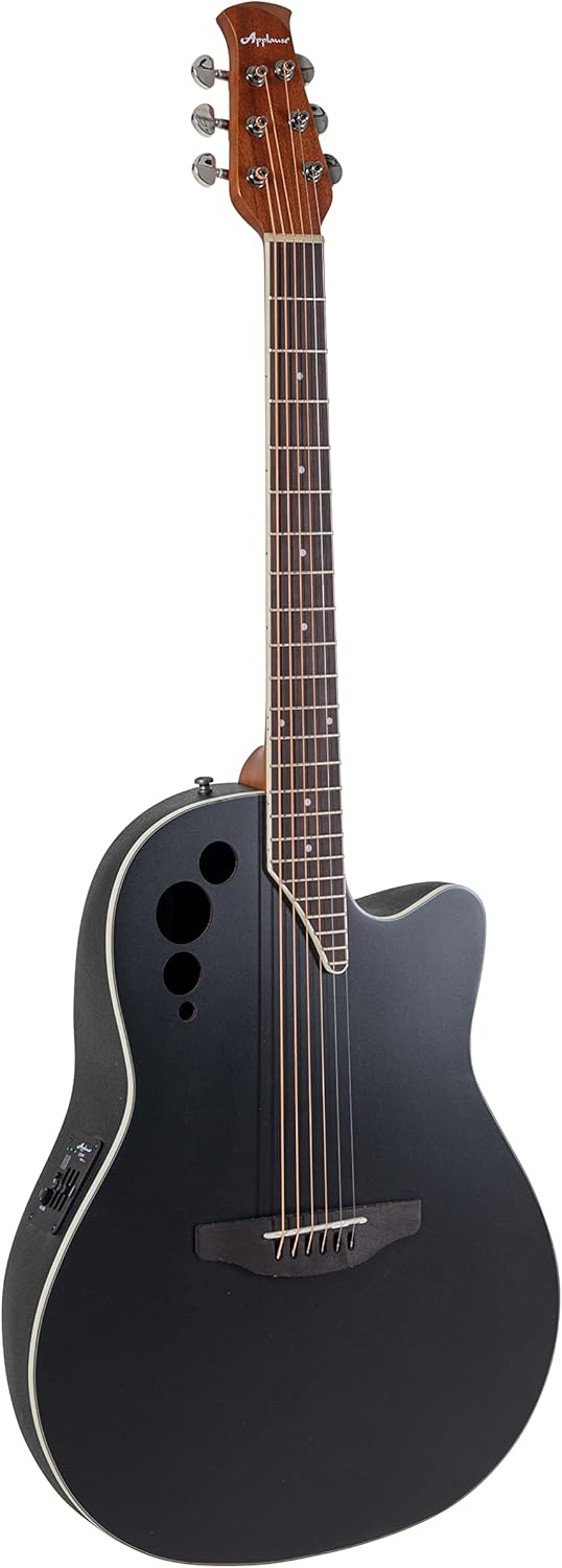 Applause Elite AE44 Mid Cutaway - Guitarra acústica eléctrica negra satinada - cuerpo Roundback Lyrachord - preamplificador AP3TP-Havenupyard