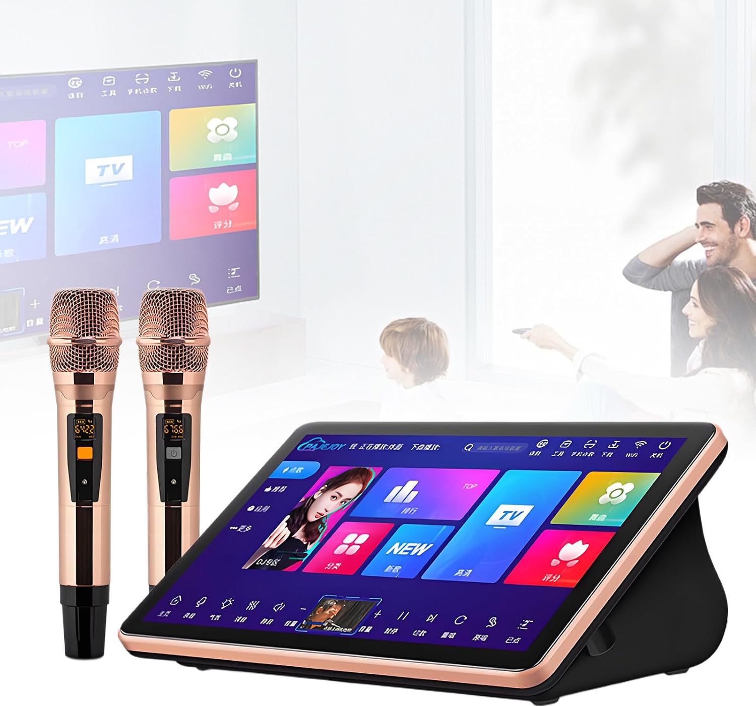 Sistema de karaoke chino LURECAQING A 2T - pantalla táctil 18,5 pulgadas - dos micrófonos inalámbricos - reproducción para casa y KTV-Havenupyard