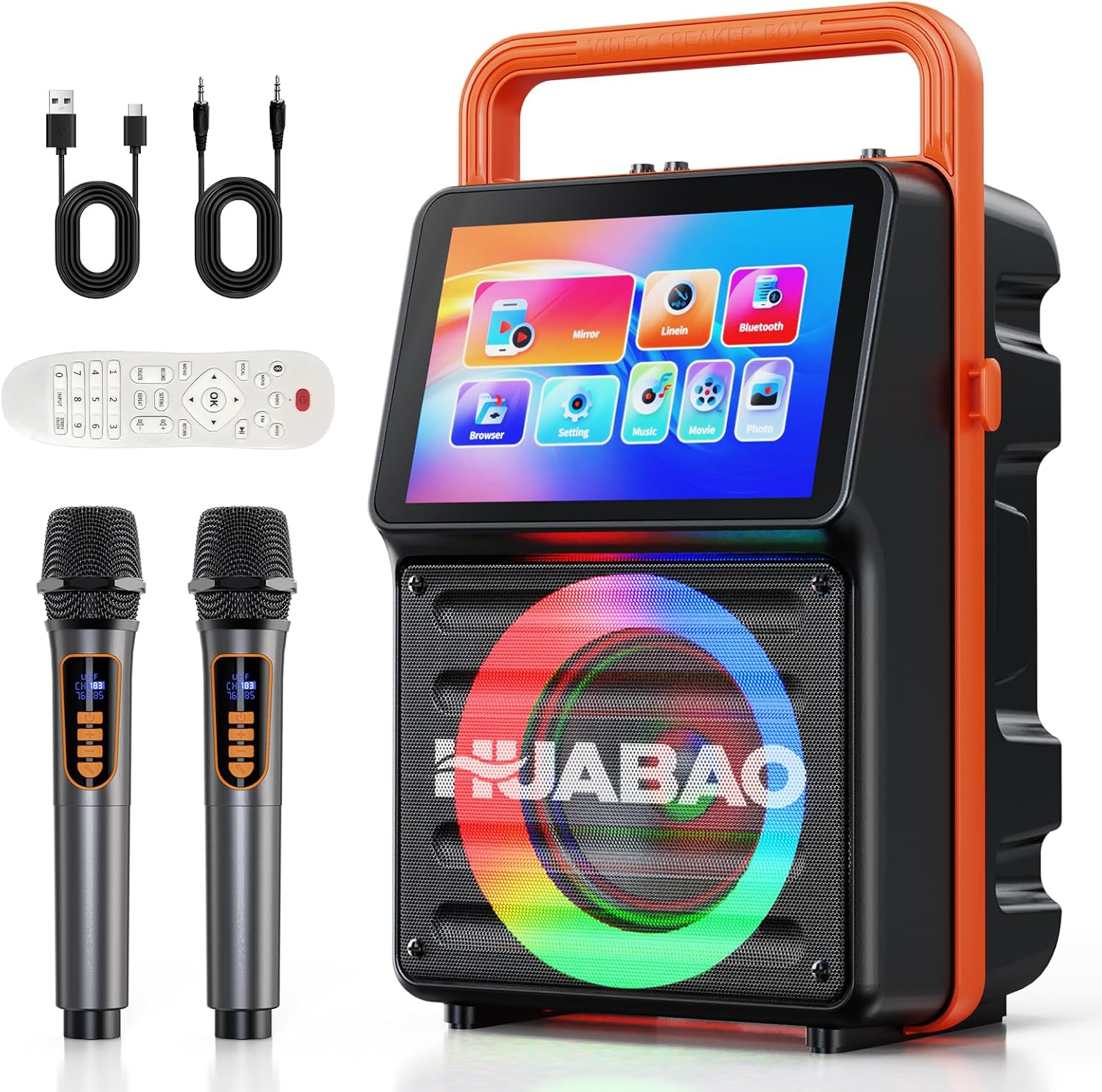Máquina de karaoke con pantalla de 10.1 pulgadas - Altavoz Bluetooth con letras - 2 micrófonos recargables-Havenupyard