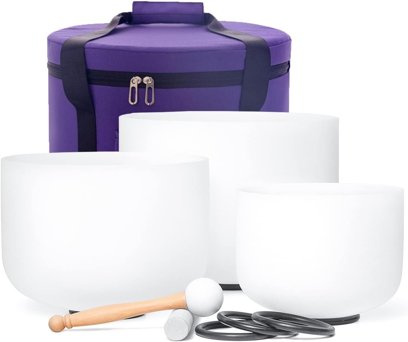 Hye Eun set de 3 cuencos de canto de cristal de cuarzo - 8 10 y 12 pulgadas con bolsas mazos y goma-Havenupyard