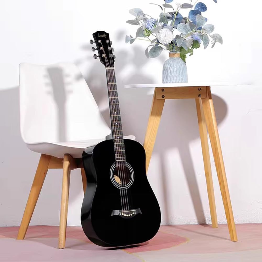 Guitarra acústica para principiantes 38 pulgadas negra - Funda, cuerdas de latón, cejilla y púa incluidas-Havenupyard