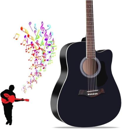 Paquete de guitarra acústica cutaway para principiantes - 41 pulgadas color negro con bolsa cuerdas y correa-Havenupyard