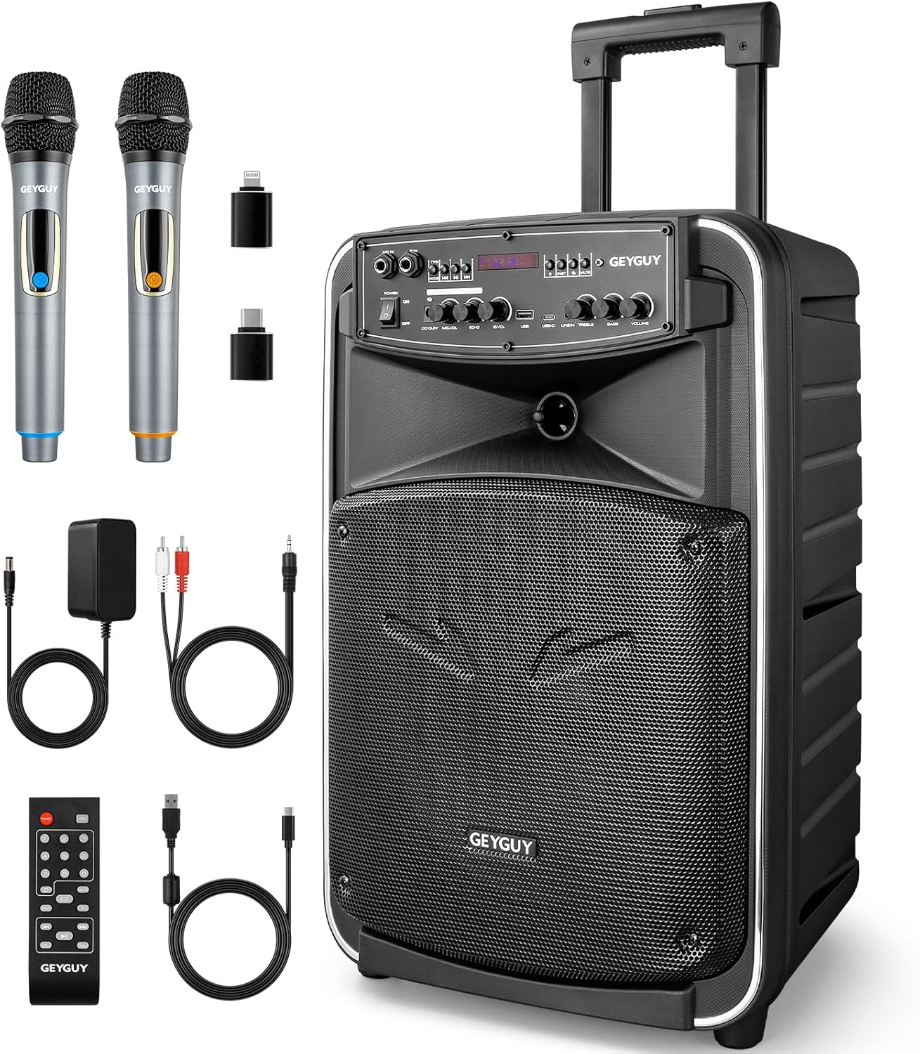 Altavoz PA portátil 12 pulgadas - karaoke Bluetooth profesional con trolley - dos micrófonos inalámbricos - DSP FM USB C TWS TV-Havenupyard