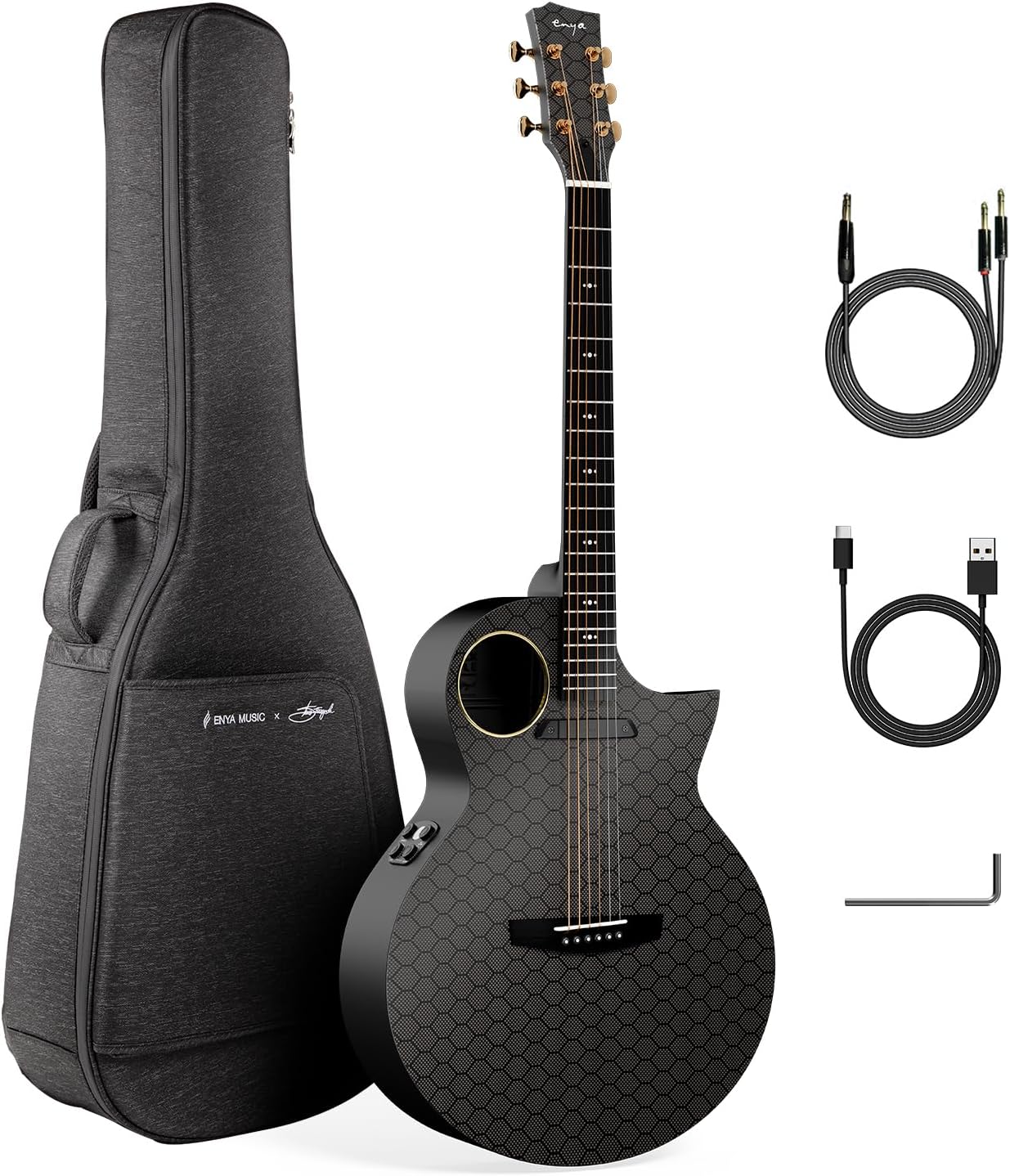 Enya X4 PRO Custom Luca Stricagnoli guitarra acústica eléctrica - fibra de carbono 41 pulgadas S4 Pro negra-Havenupyard