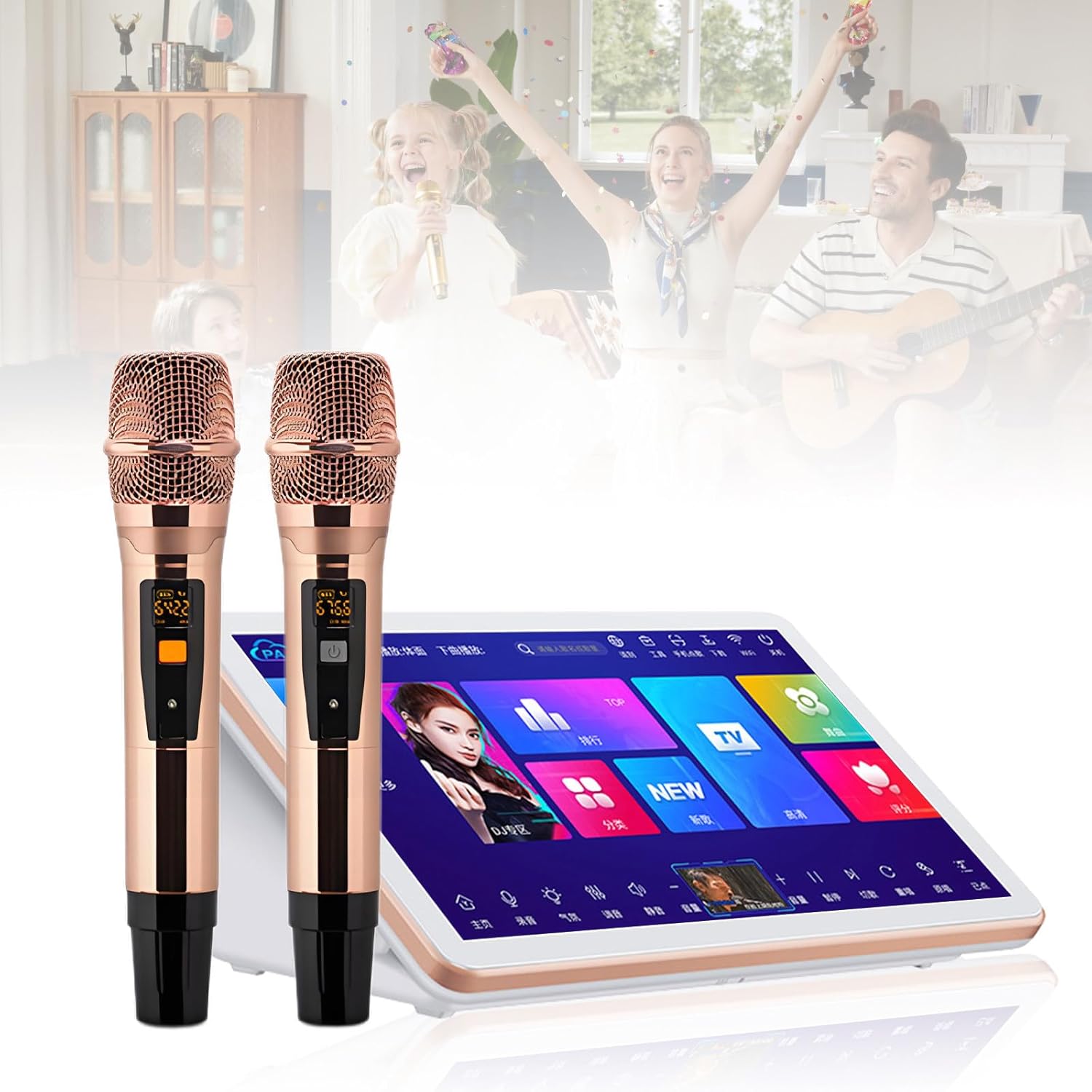 Karaoke LURECAQING B-2T - 2 micrófonos inalámbricos procesador 8 núcleos y más de 20 idiomas para cumpleaños-Havenupyard