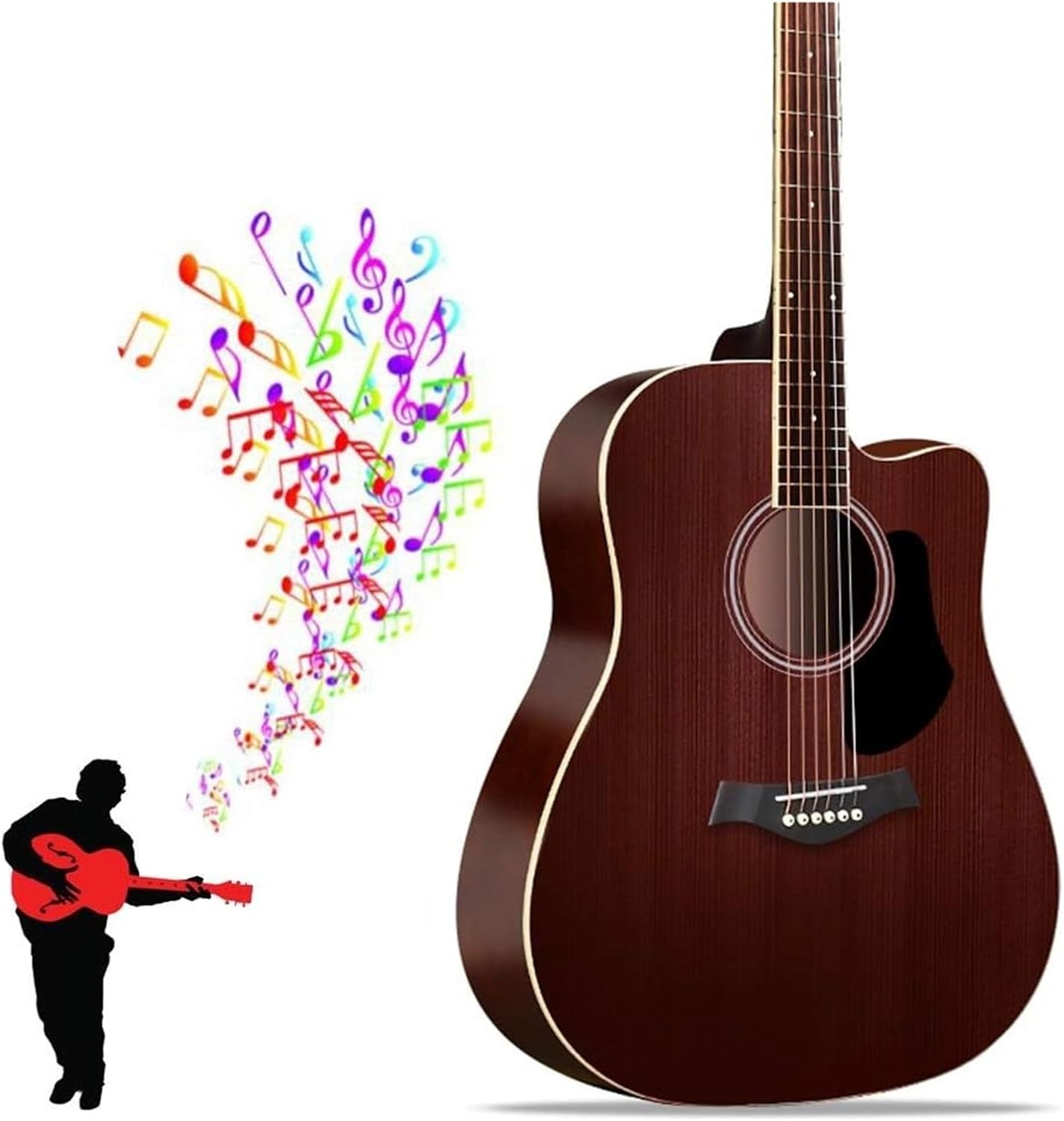 Guitarra acústica dreadnought de 41 pulgadas - Marrón mate - Bolsa de rendimiento y cuerdas de repuesto-Havenupyard