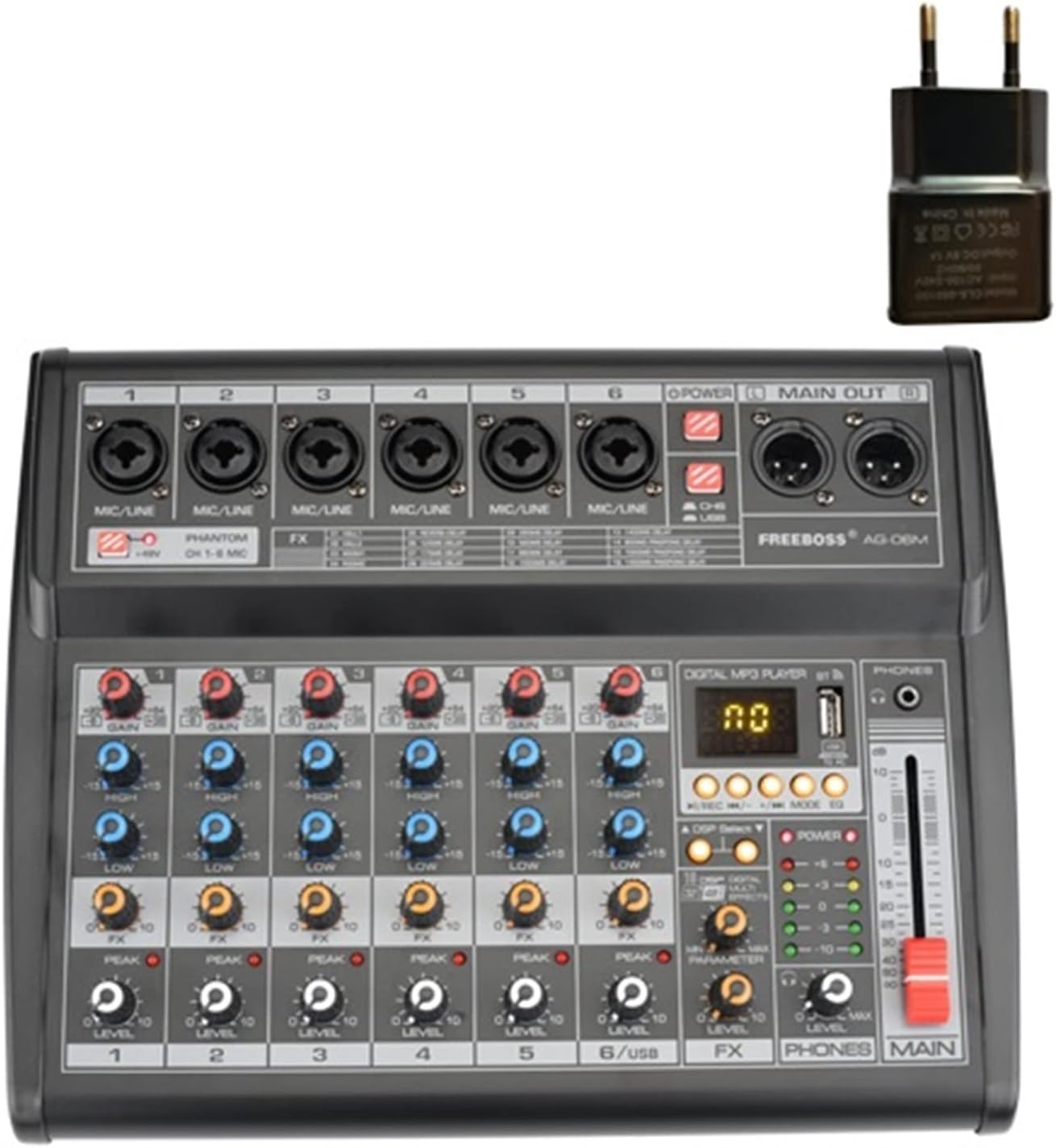 AG-06M consola de mezcla USB de 6 canales - tarjeta de sonido digital con phantom power y función de registro-Havenupyard