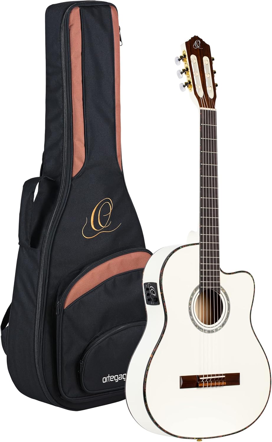 Ortega RCE145WH guitarra electroacústica clásica blanca - abeto macizo caoba palisandro y pastilla piezo-Havenupyard