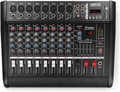 VONYX AM8A - Mezclador de 8 canales con amplificador - 2 por 500 W - Bluetooth USB SD y ecualizador de 5 bandas-Havenupyard