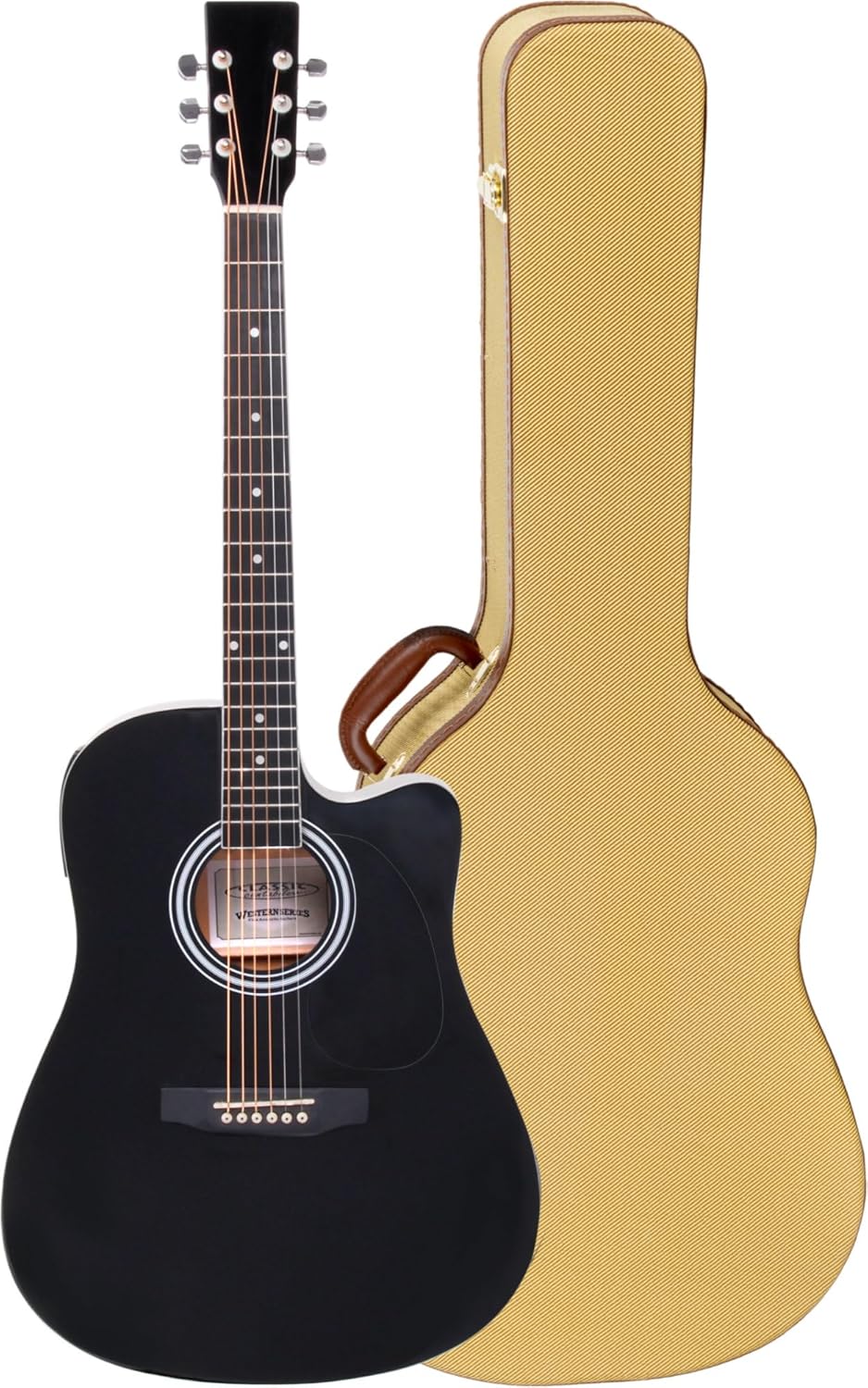 Classic Cantabile WS 10BK CE - Guitarra Western dreadnought negra - cutaway - pickup - ecualizador de tres bandas - estuche rígido-Havenupyard
