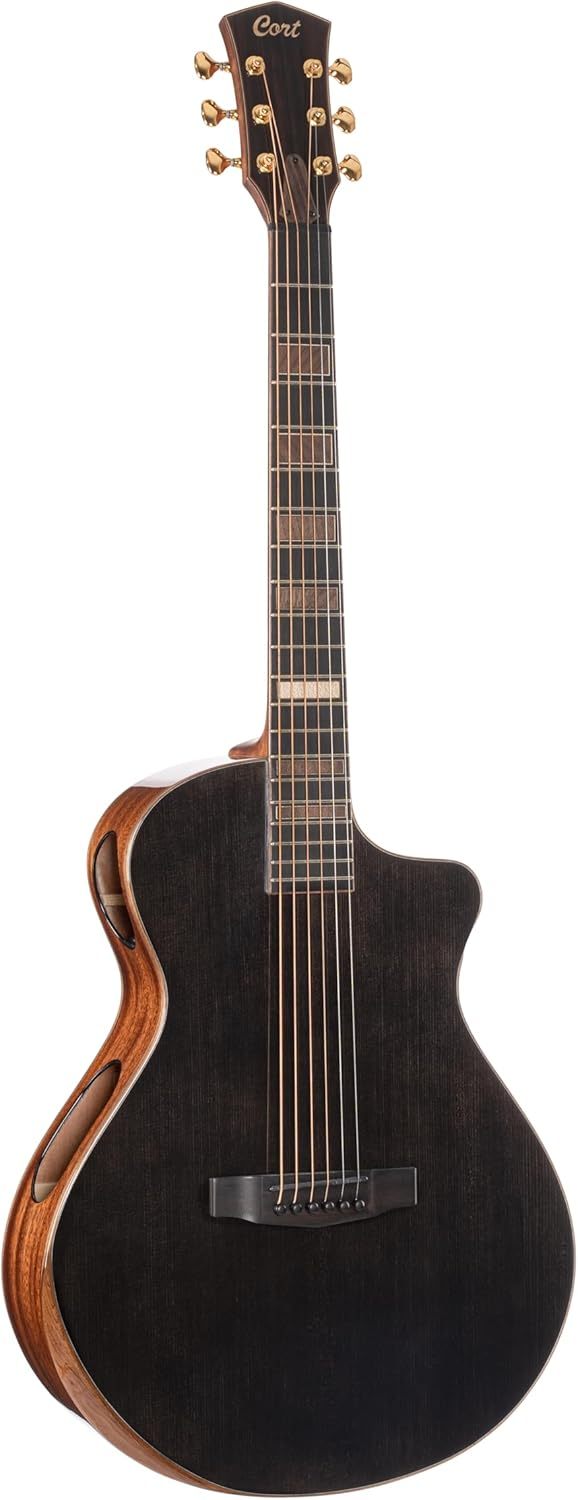 Cort Masterpiece Series - Guitarra acústica eléctrica moderna negra brillante - tapa de pícea - funda incluida-Havenupyard