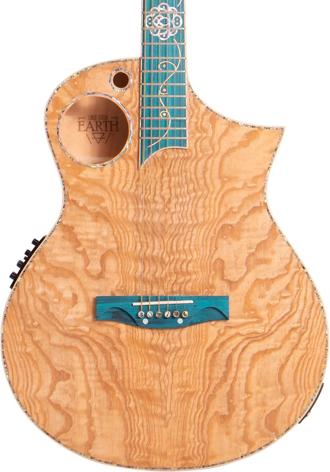 Lindo Earth - Guitarra electroacústica delgada turquesa - ceniza Tamo y zebrano - preamplificador BS3M con salida Jack y XLR-Havenupyard