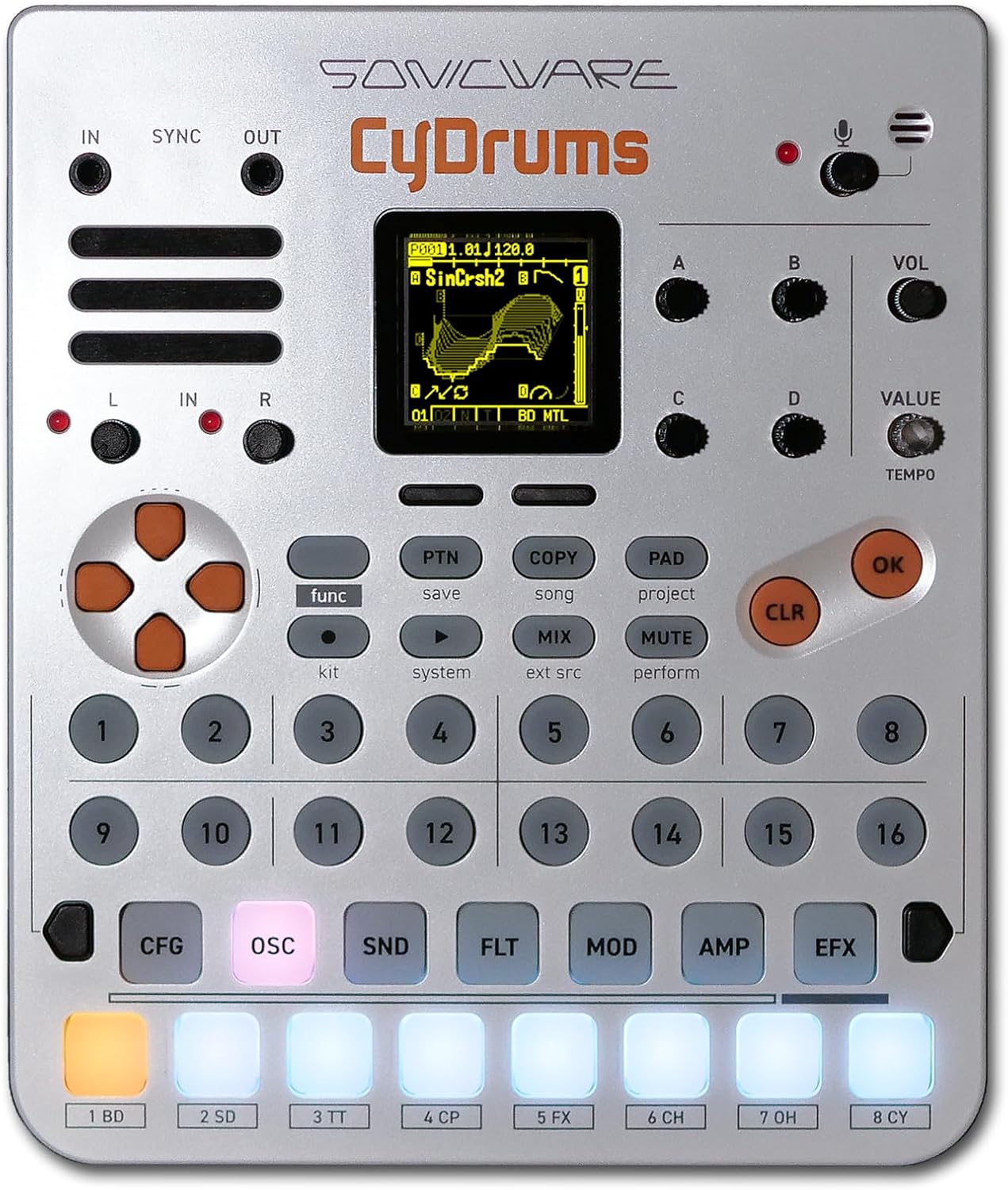 Sonicware CyDrums sintetizador de tambor blanco perla - máquina de ritmos wavetable con altavoz y batería-Havenupyard