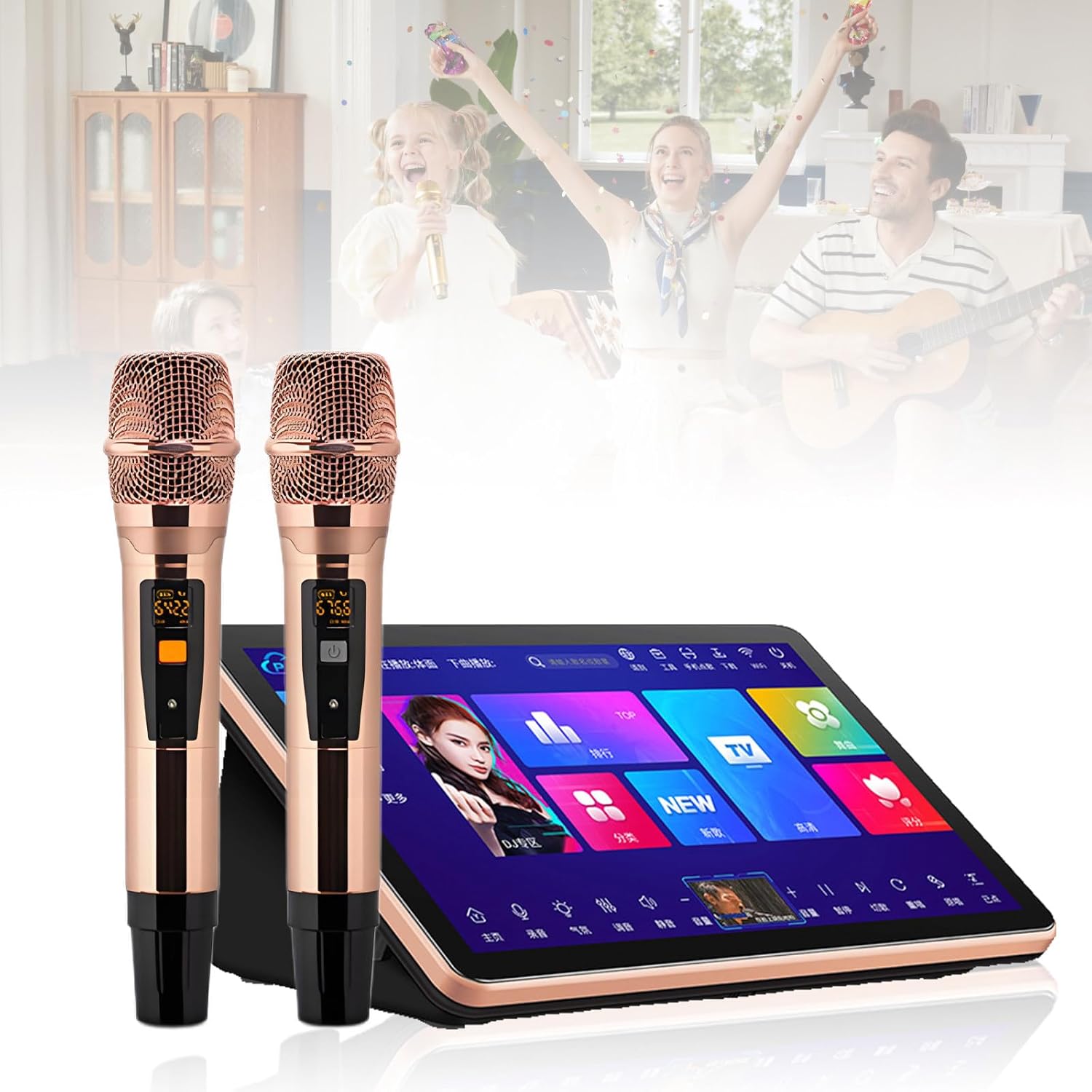 Karaoke LURECAQING A-500G - 2 micrófonos inalámbricos procesador 8 núcleos y más de 20 idiomas para fiestas-Havenupyard