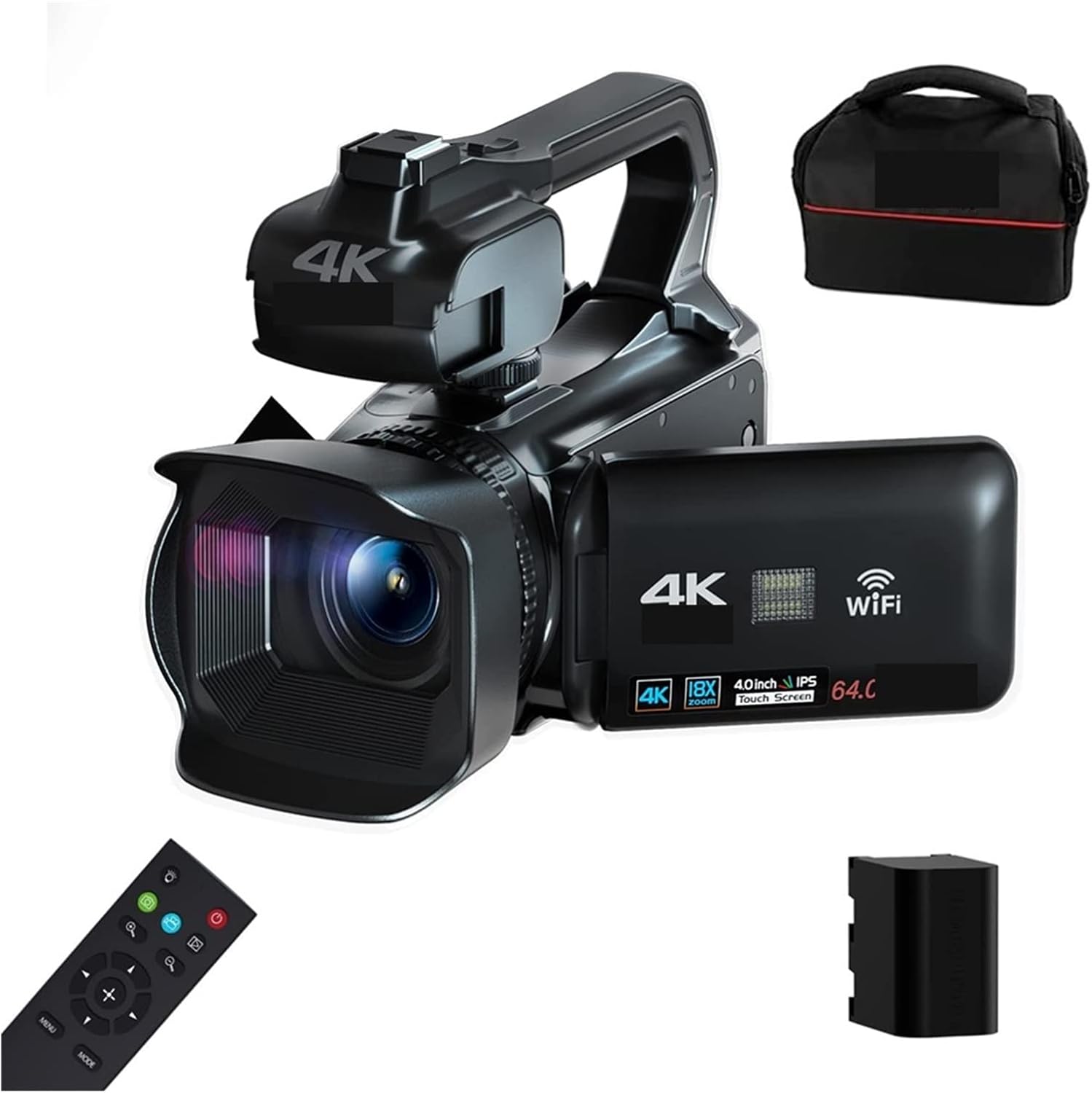 Videocámara 4K profesional para vlog - cámara digital 64 MP - zoom 18 aumentos - pantalla 4 pulgadas - micrófono externo - tarjeta SD 128 GB-Havenupyard
