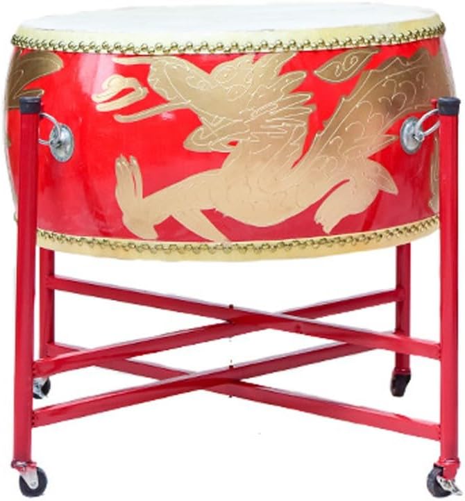 JITEM Tambor chino de piel de vaca - Tambor de guerra con soporte - Tambor de dragón para celebraciones 60 cm-Havenupyard