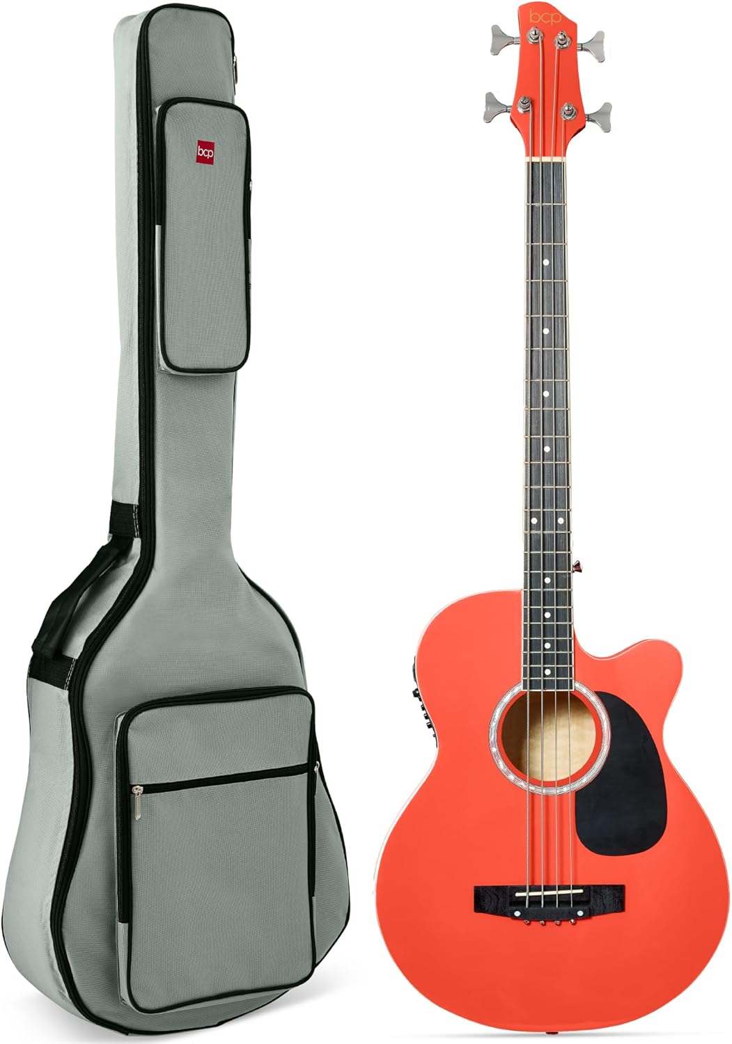 Bajo acústico eléctrico Best Choice Products - tamaño completo - 4 cuerdas - rojo con bolsa acolchada-Havenupyard