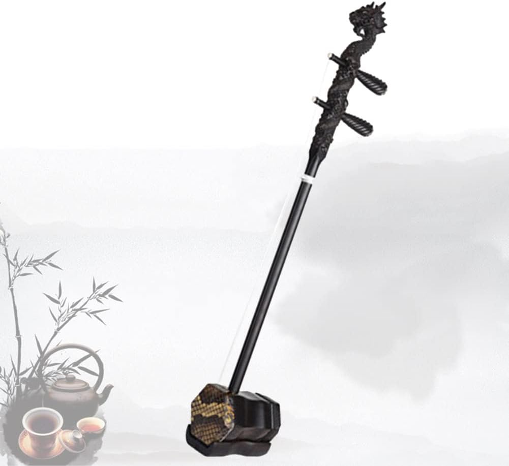 Erhu chino de 2 cuerdas - violín chino Black A con estatua de dragón y accesorios para principiantes y actuaciones-Havenupyard