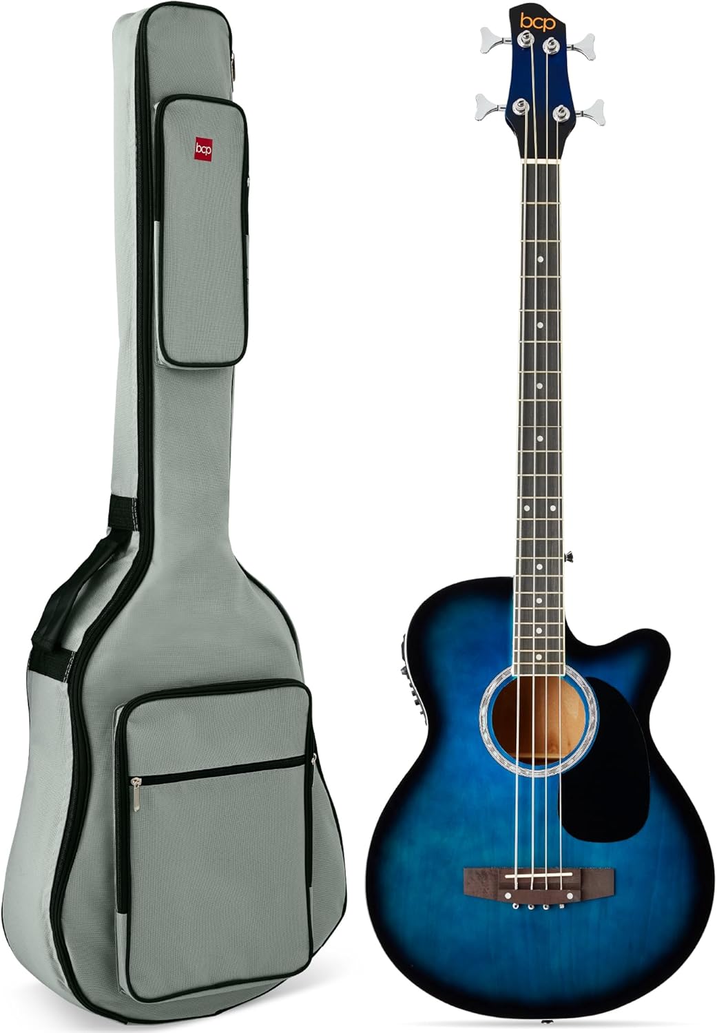 Bajo eléctrico acústico Best Choice Products - tamaño completo - 4 cuerdas - color azul - bolsa acolchada incluida-Havenupyard