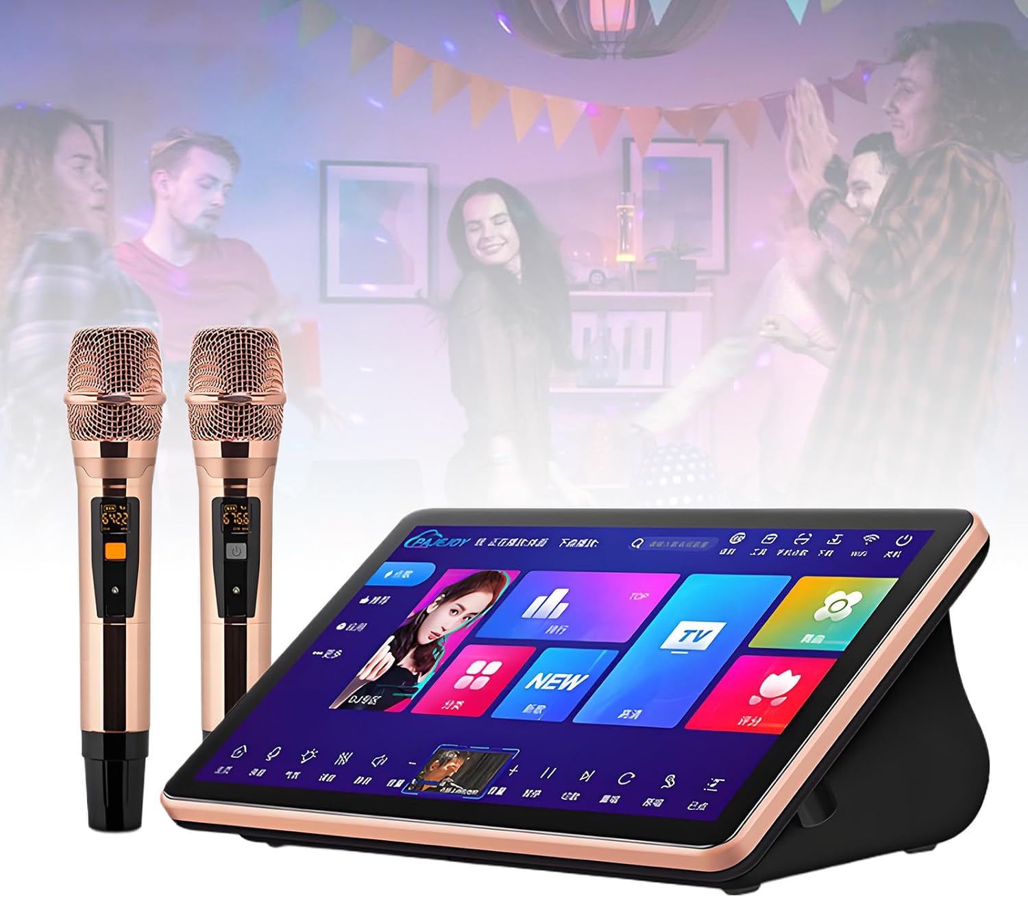 Máquina de karaoke china LURECAQING A-2T - pantalla táctil capacitiva 18,5 pulgadas micrófono inalámbrico y efectos-Havenupyard