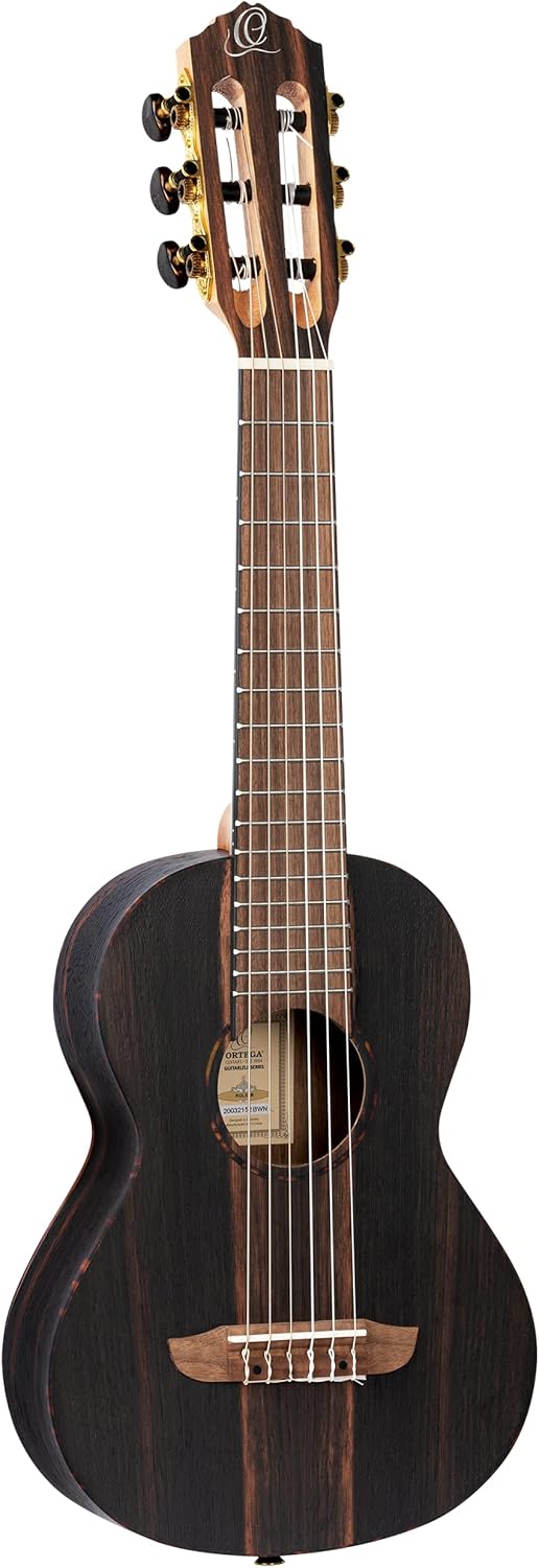 Ortega RGL5EB Mini Travel Series - Guitarlele acústico de 6 cuerdas negro - Ébano caoba y cuerdas de nailon-Havenupyard