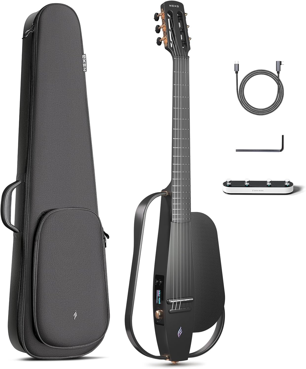 Enya NEXG 2N - Guitarra electroacústica de viaje de fibra de carbono - cuerdas de nailon - 38 pulgadas - negra con altavoz inalámbrico-Havenupyard