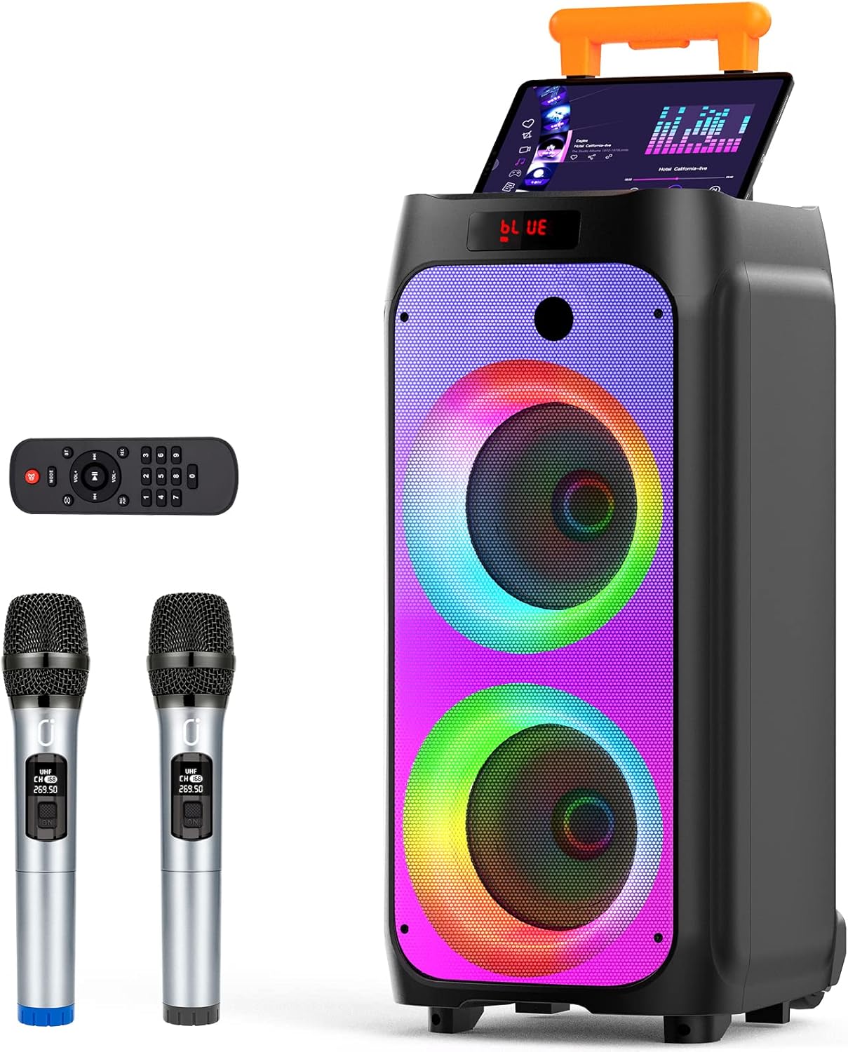 JYX sistema karaoke profesional portátil - altavoz Bluetooth recargable - dos micrófonos inalámbricos - TWS USB TF FM REC-Havenupyard