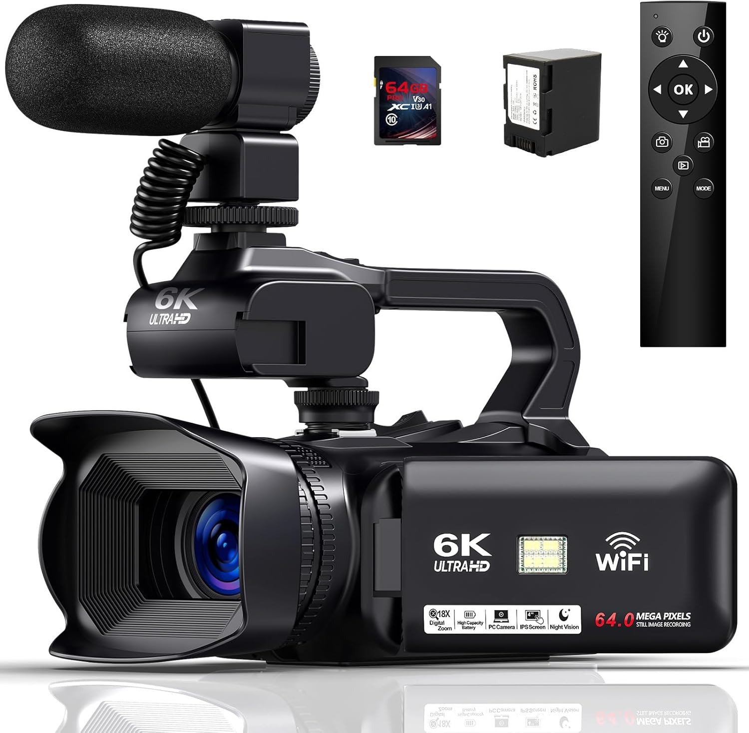Videocámara 6K 64 MP - Zoom Digital 18x - Visión Nocturna IR - Pantalla Táctil 4 Pulgadas - WiFi 64 GB-Havenupyard